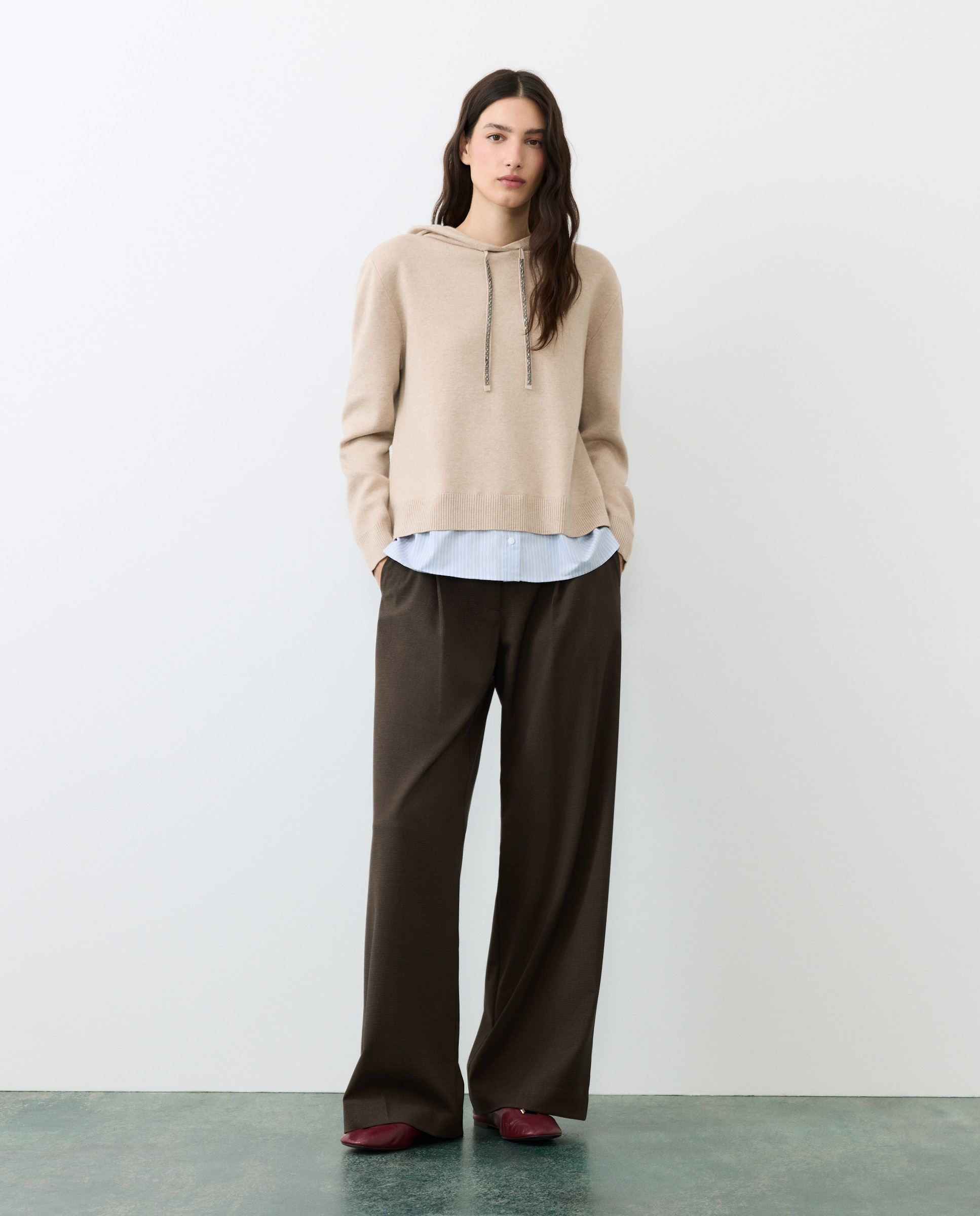 Suéter de mujer combinado capucha - Tintoretto - Beige Beige-1