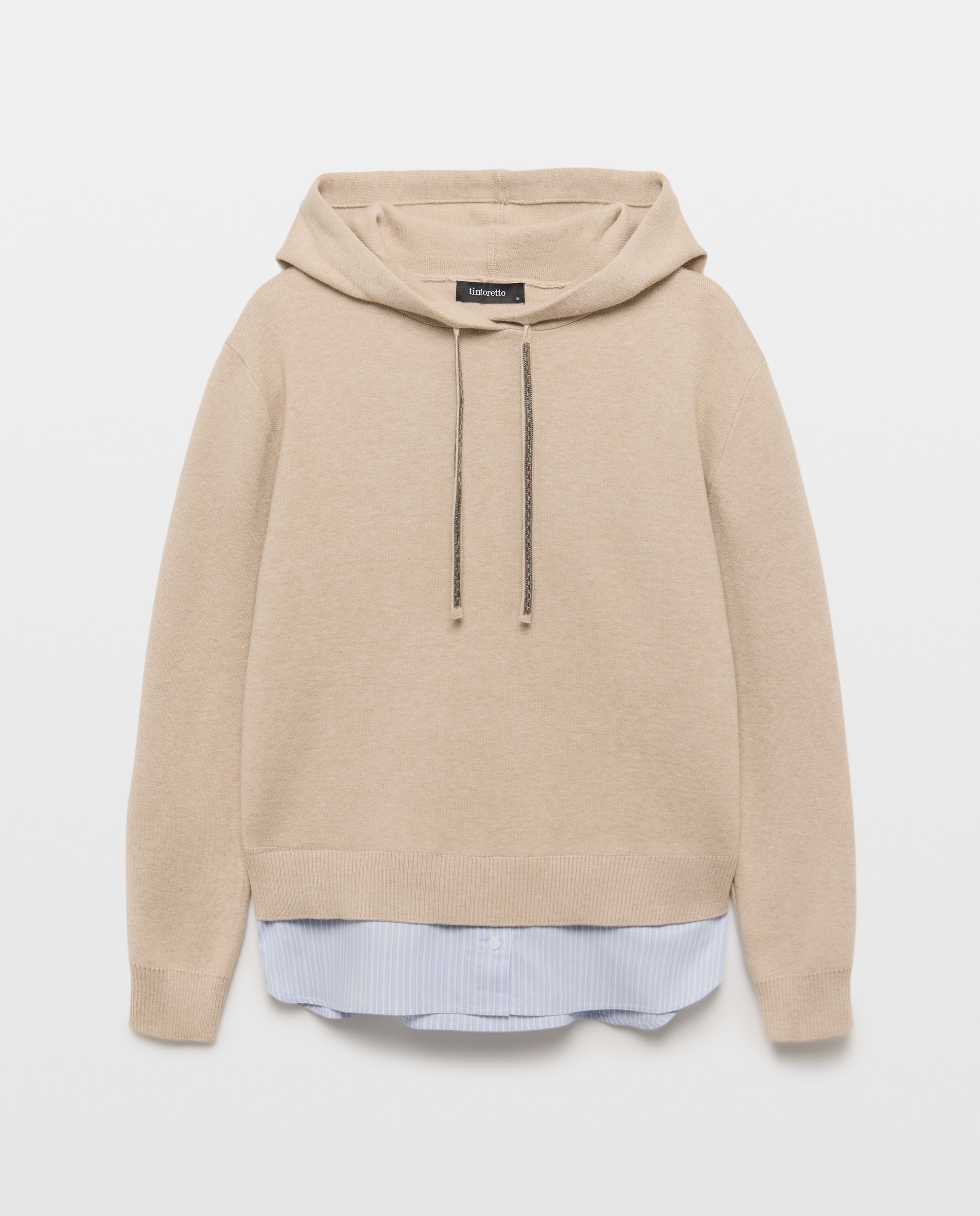 Suéter de mujer combinado capucha - Tintoretto - Beige Beige-4
