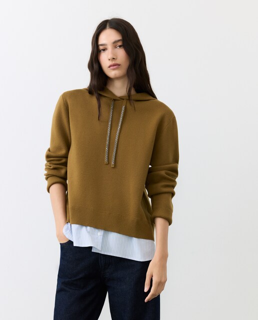 Suéter de mujer combinado capucha