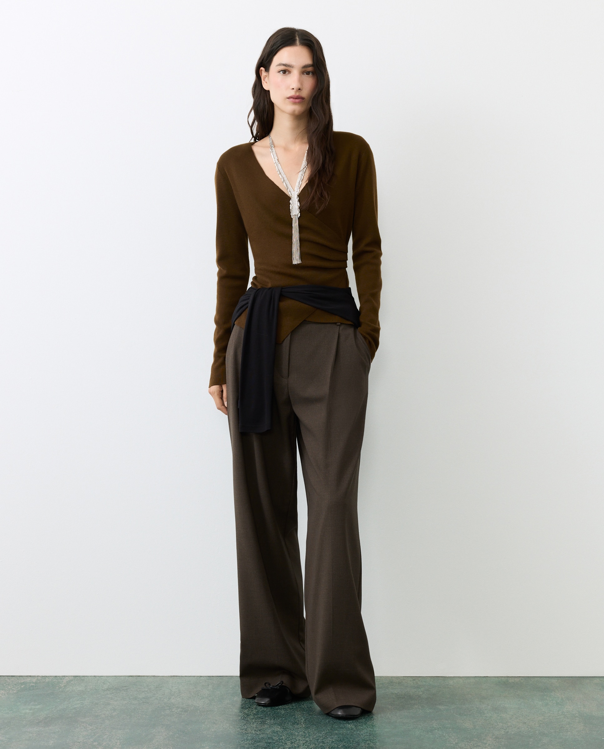 Jersey de mujer cruzado con frunce - Tintoretto - 560 Oliva 560 Oliva-2