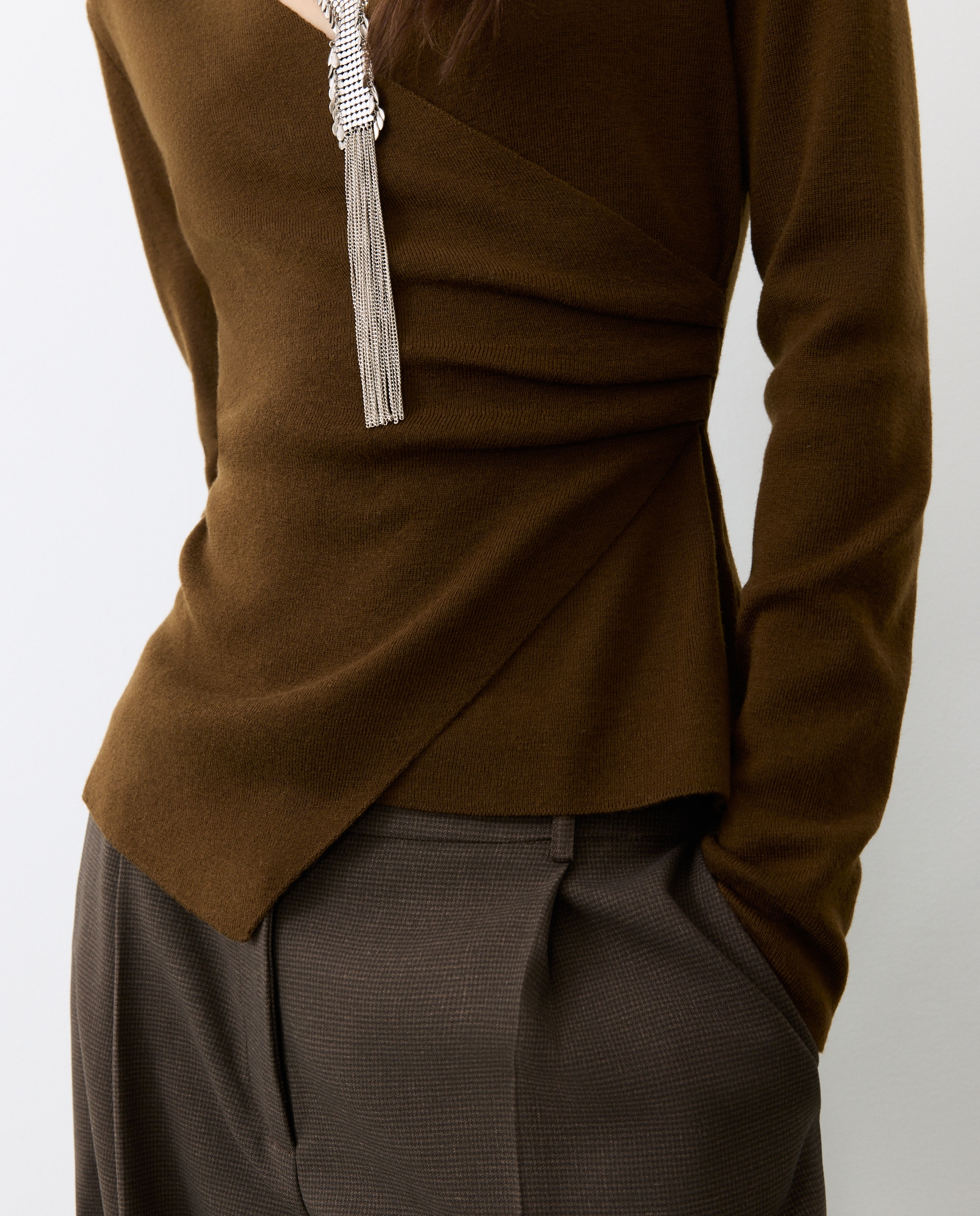 Jersey de mujer cruzado con frunce - Tintoretto - 560 Oliva 560 Oliva-4