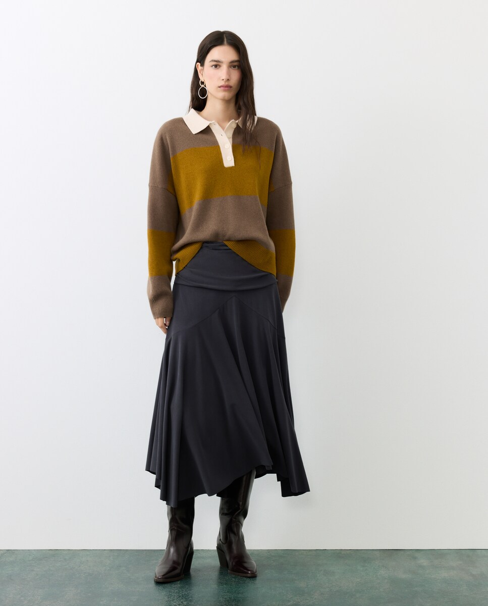 Imagen 0 de Suéter cuello polo y rayas de mujer Verde