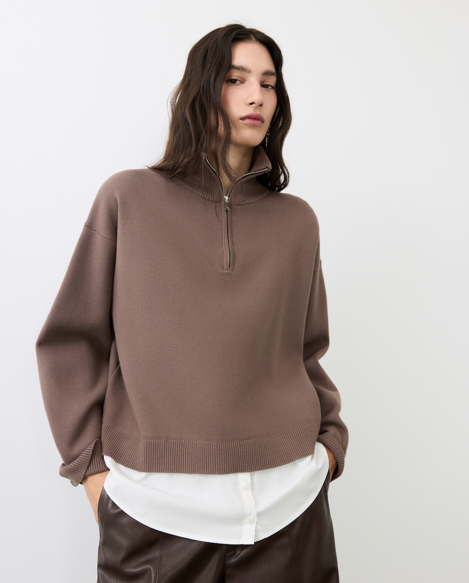 Imagen 0 de Jersey de mujer con cremallera y capucha Visón oscuro