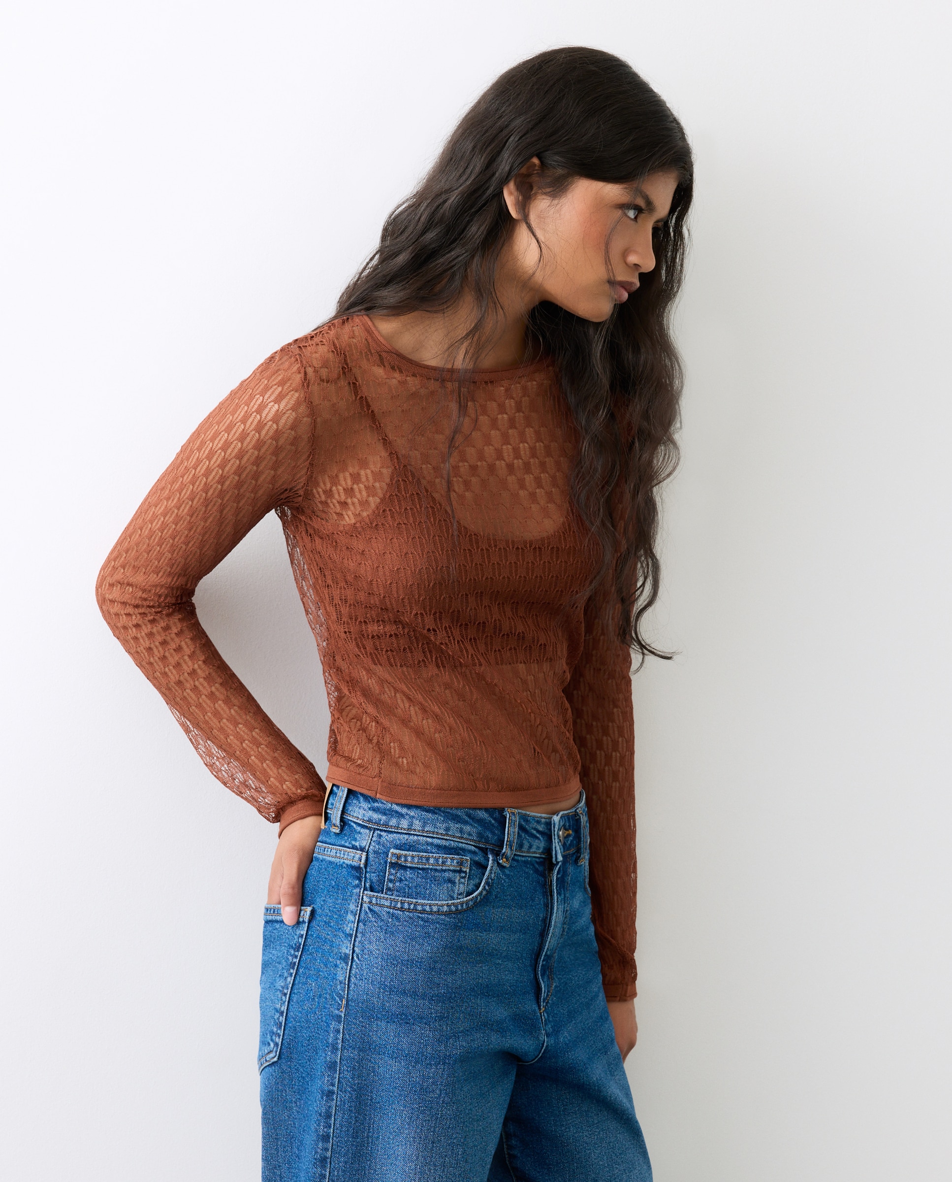 Camisola de Malha com Transparência e Top 770 Terracota-2