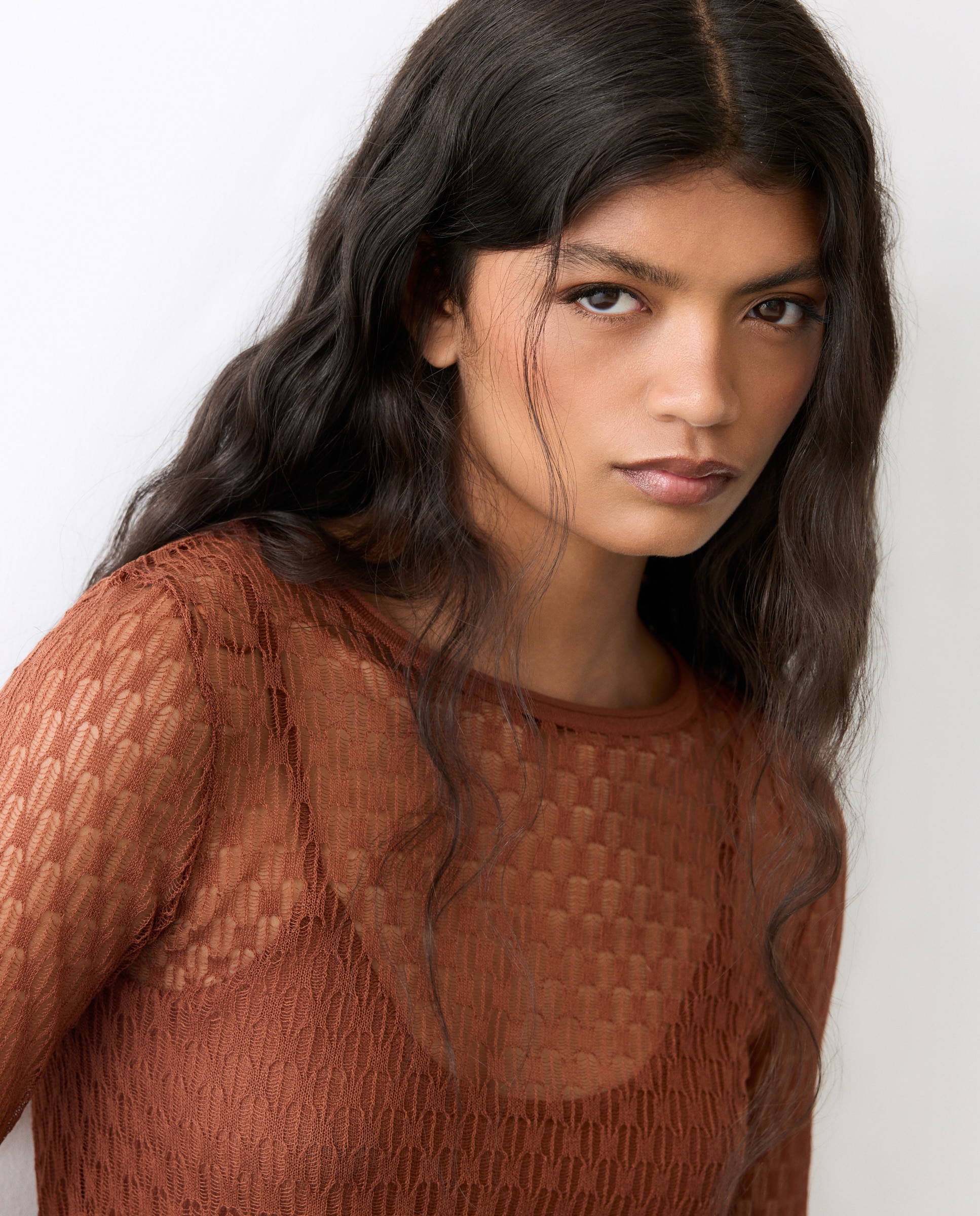 Camisola de Malha com Transparência e Top 770 Terracota-4