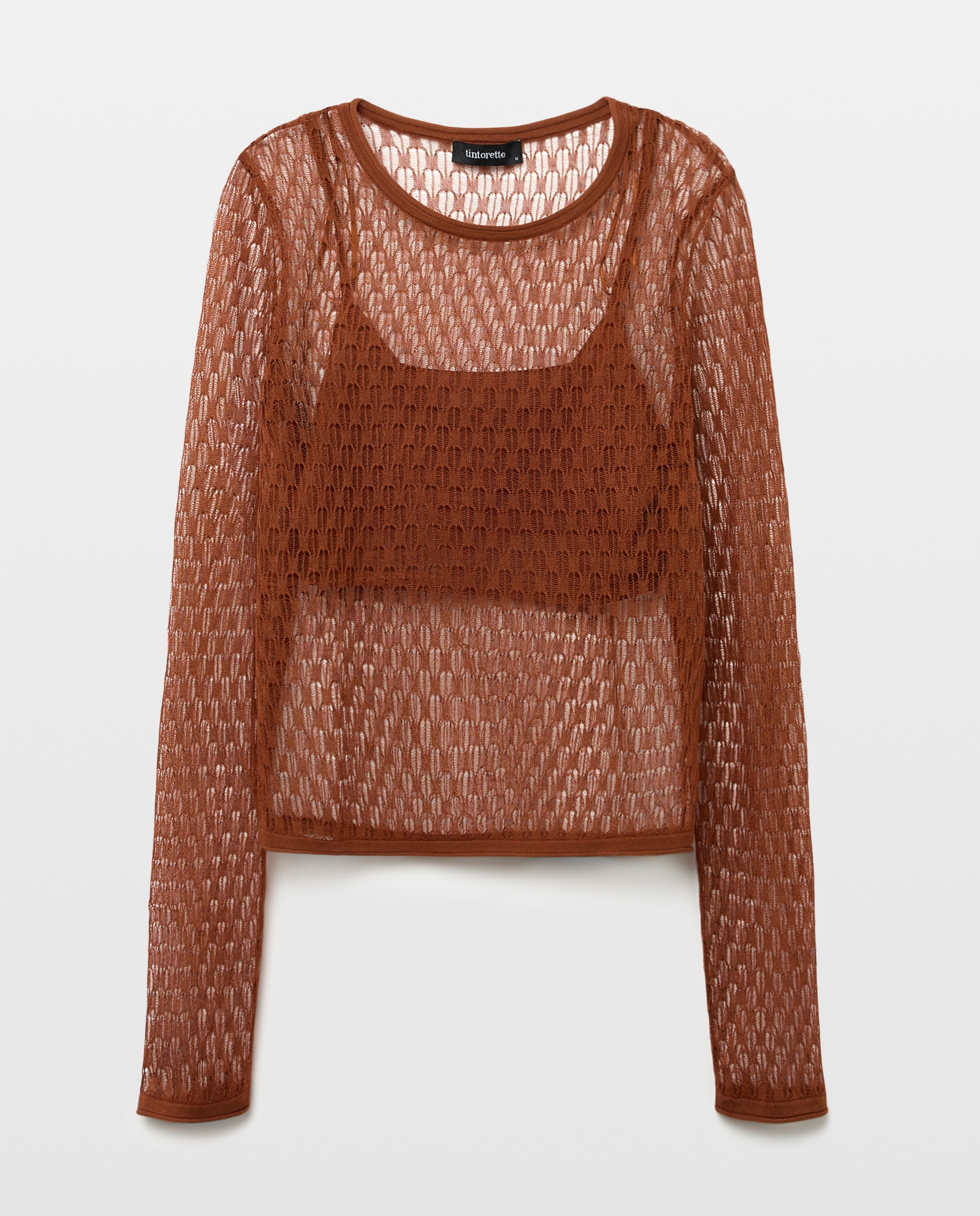 Camisola de Malha com Transparência e Top 770 Terracota-5