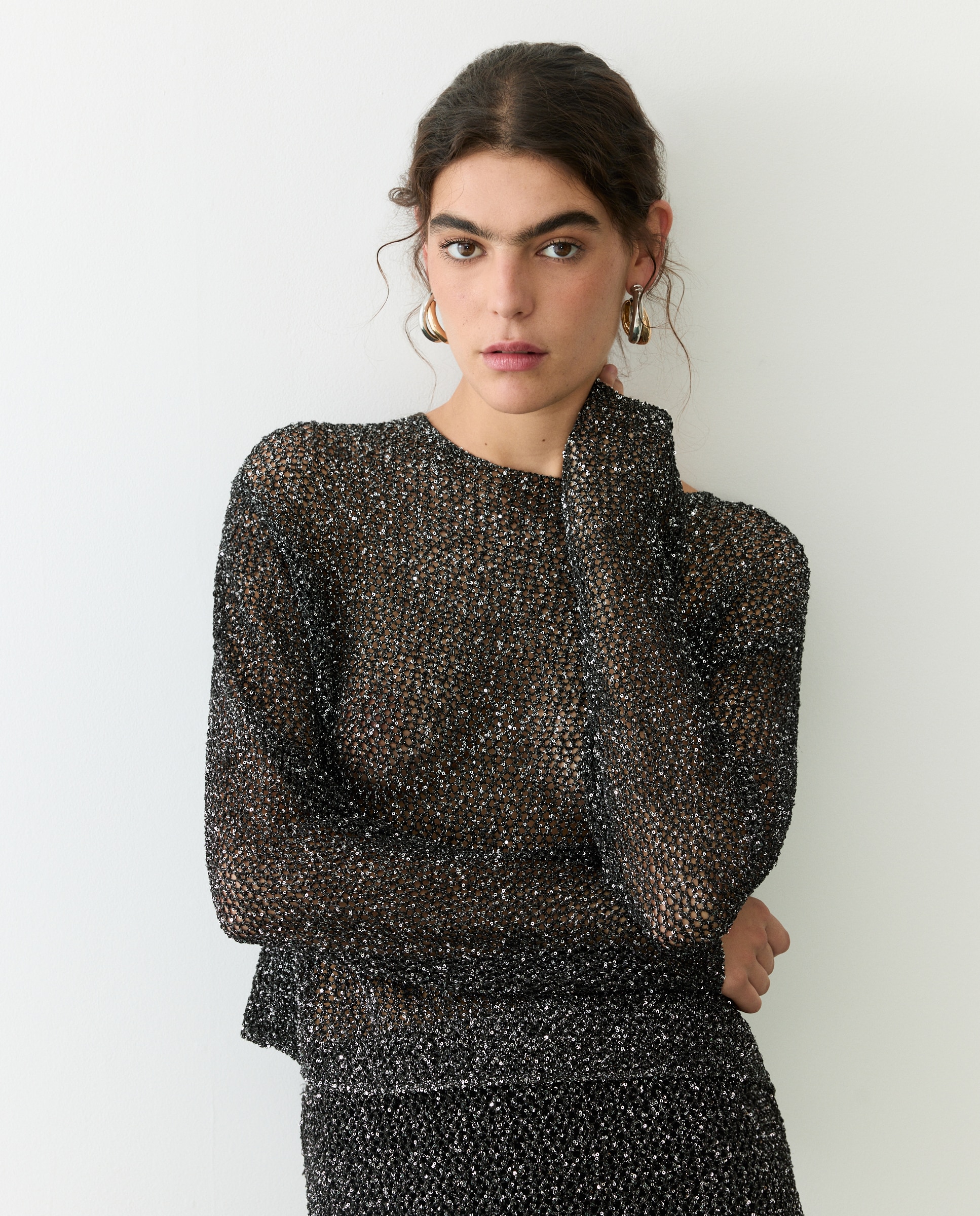 Jersey de mujer con malla y detalle de lazo - Tintoretto - Negro Negro-2