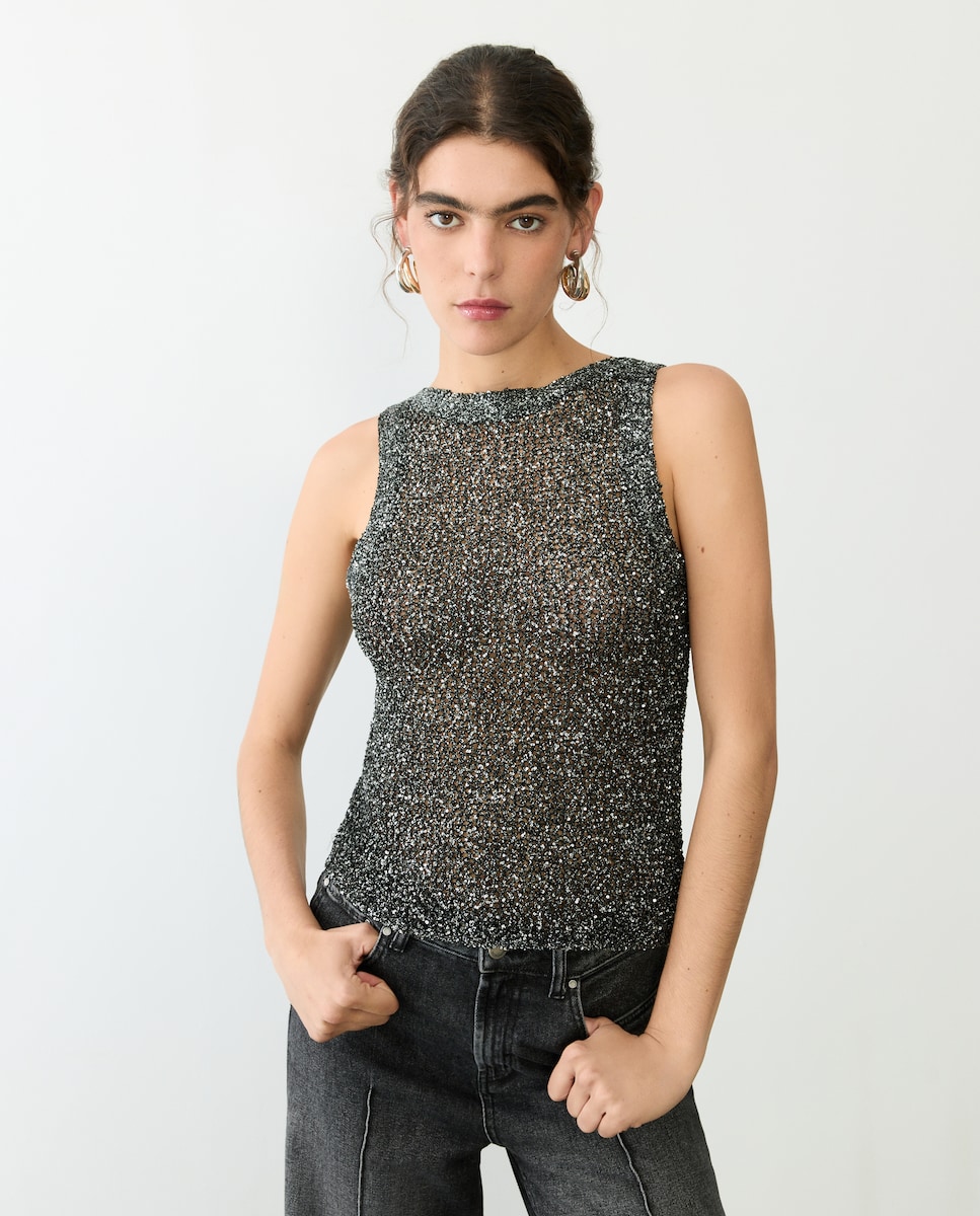 Imagen 0 de Jersey liso con manga francesa de mujer Negro