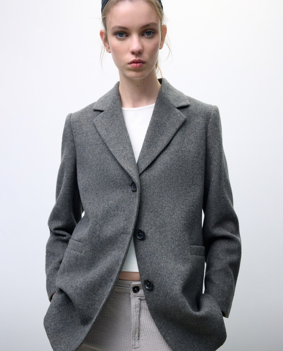 Sobretudo Tipo Blazer com Capuz 820 Cinzento Médio-4