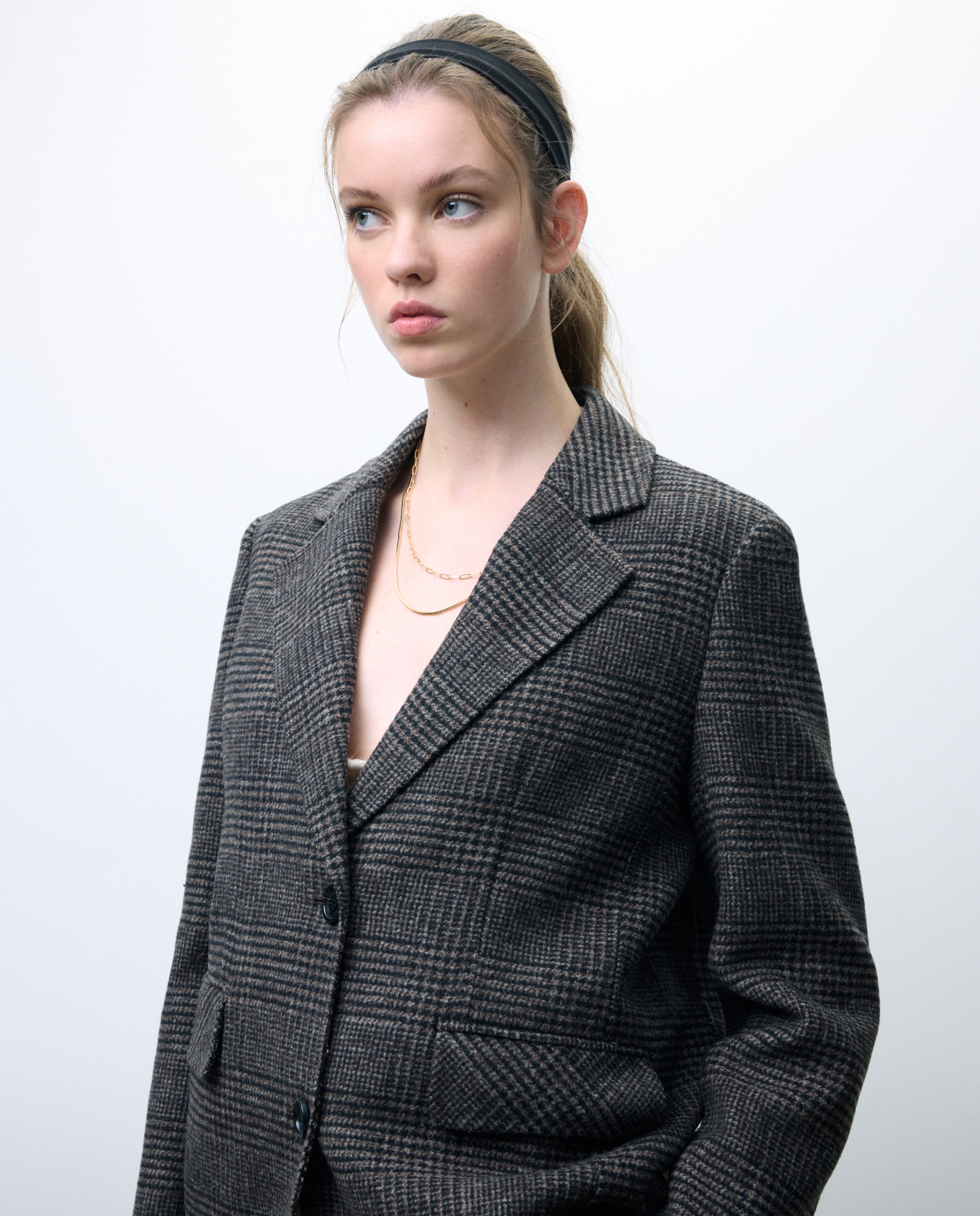 Blazer Handmade aos Quadrados Castanho-2