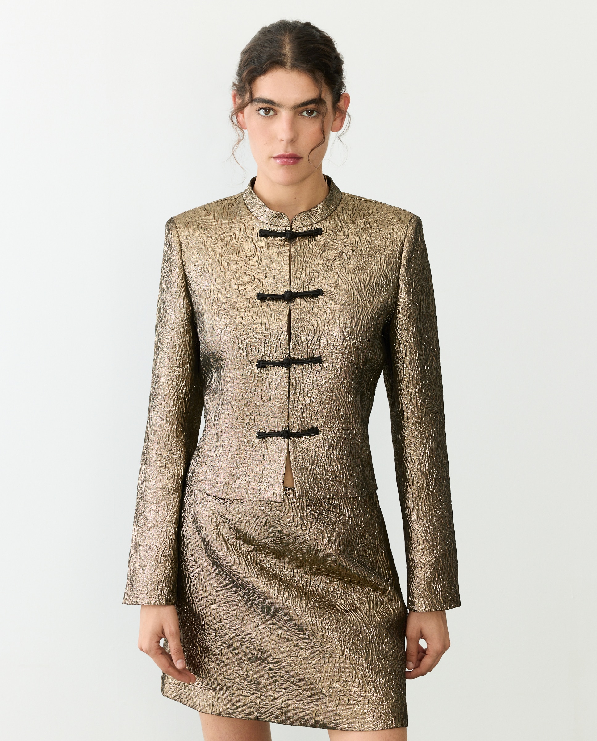 Blazer de mujer con alamares y jacquard dorado - Tintoretto - 391 Oro viejo 391 Oro viejo-4