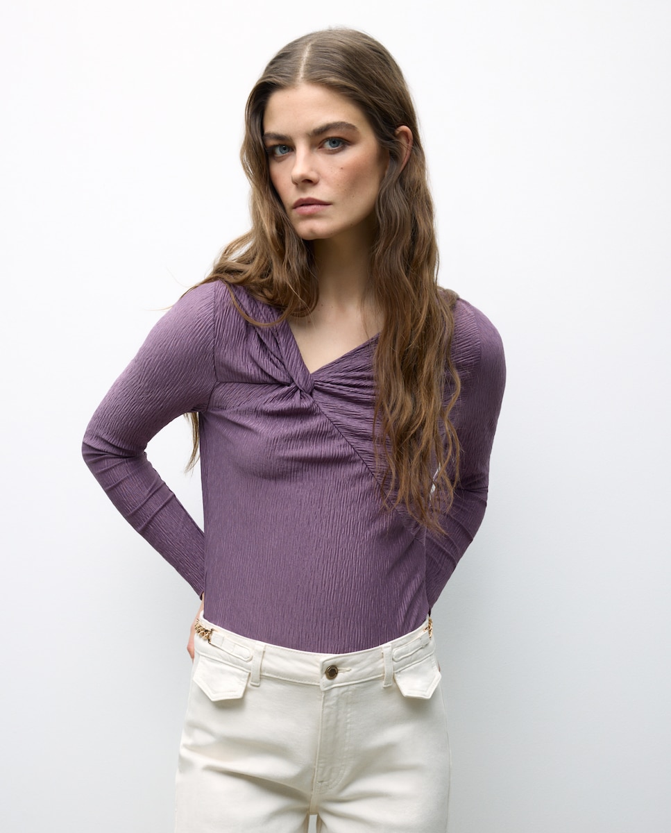 Camisola de Manga Comprida com Nó Roxo-1