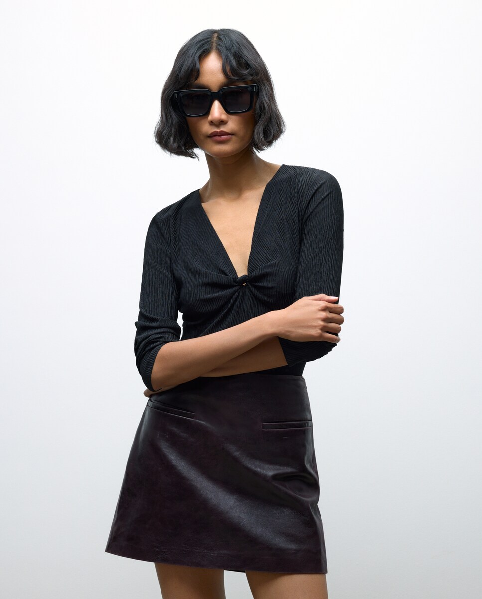 Camisola de Manga Comprida com Nó Preto-2