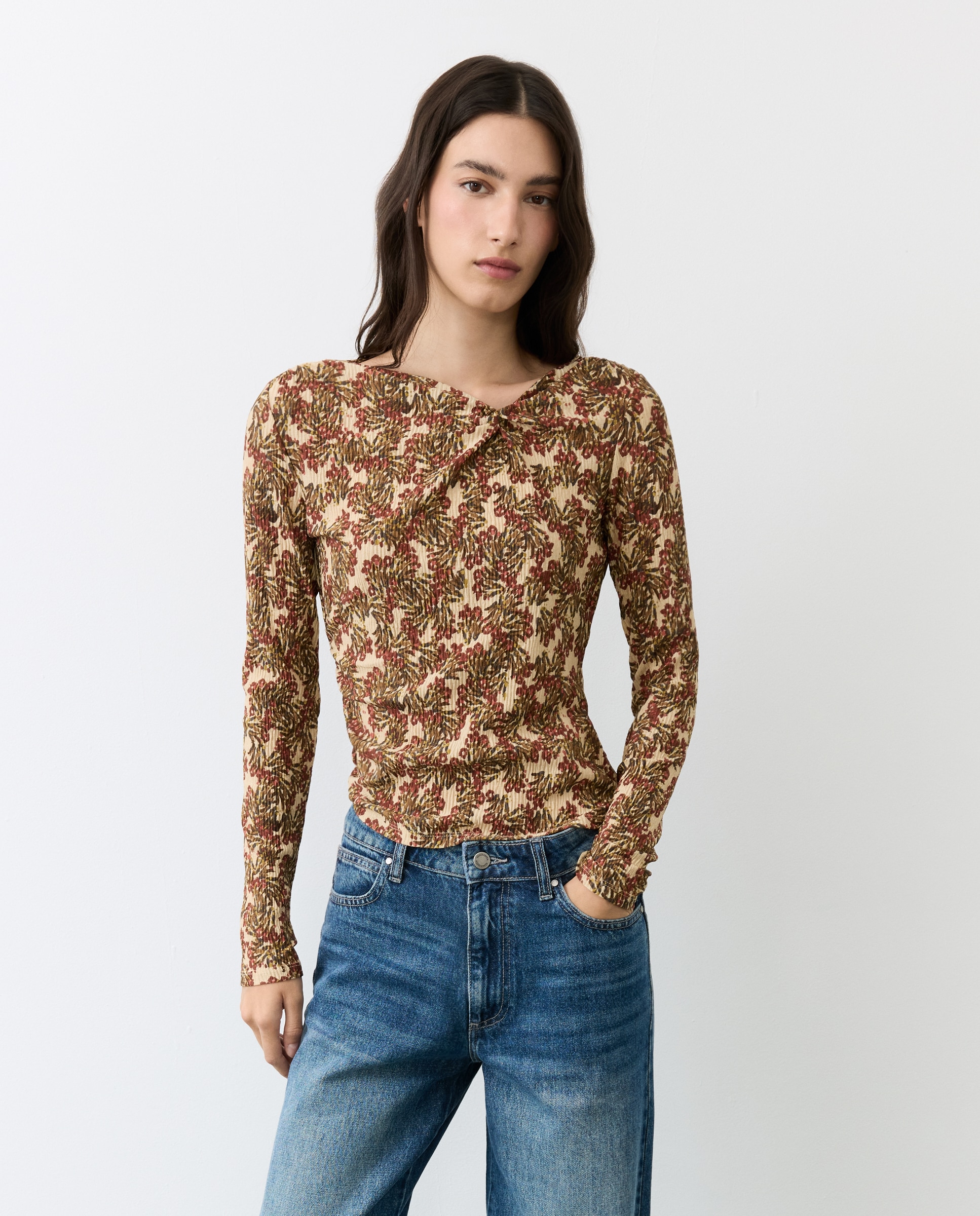 Camiseta manga larga con nudo lateral de mujer - Tintoretto - Marrón Marrón-2