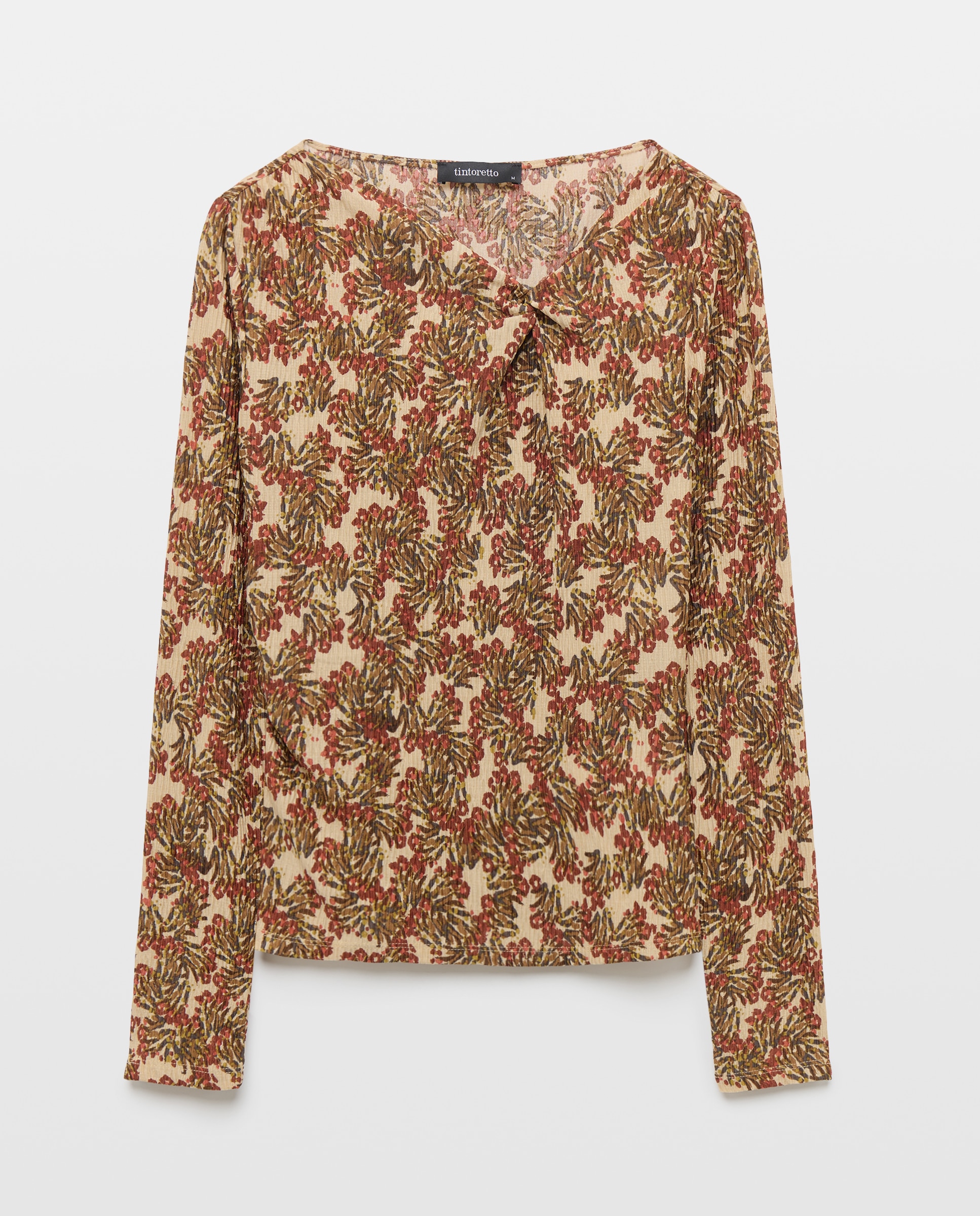 Camiseta manga larga con nudo lateral de mujer - Tintoretto - Marrón Marrón-4