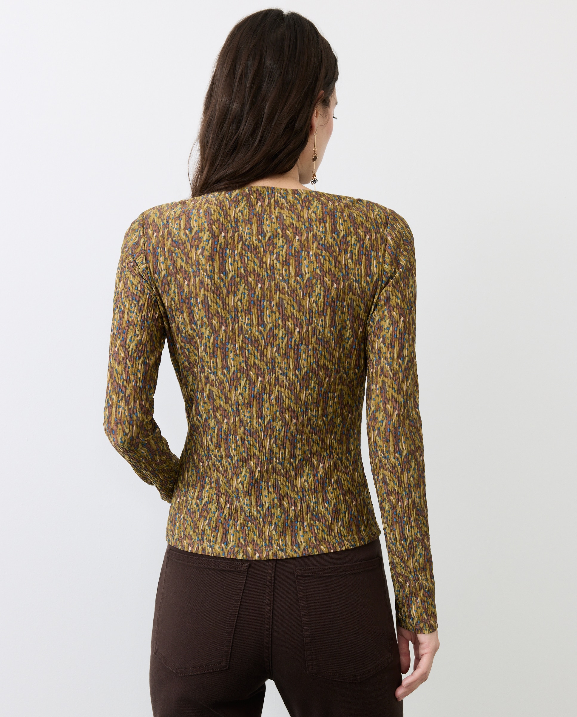 Camisola de Manga Comprida com Nó Lateral Azul-3