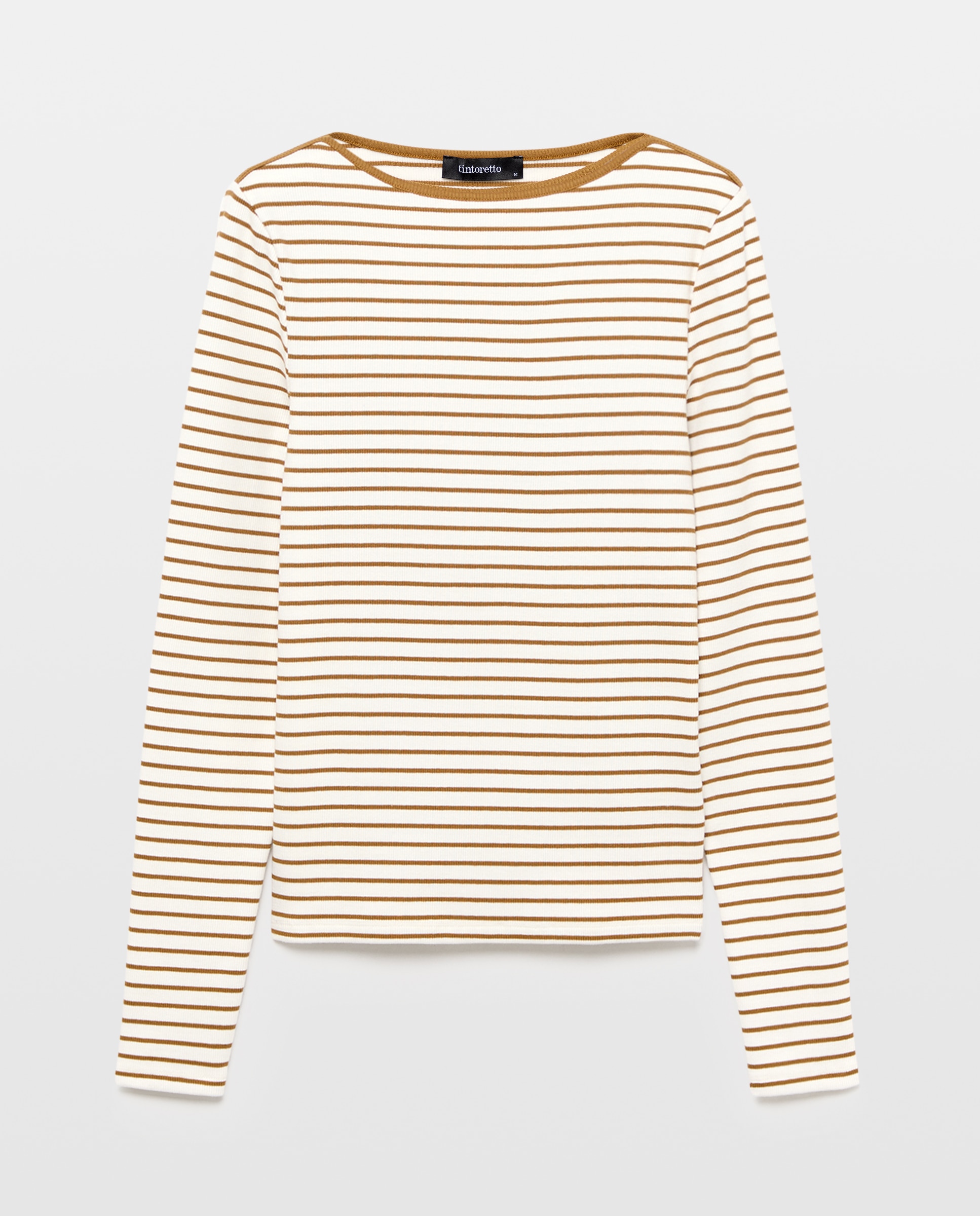 Camiseta manga larga rib de rayas escote barco de mujer - Tintoretto - Blanco Blanco-4
