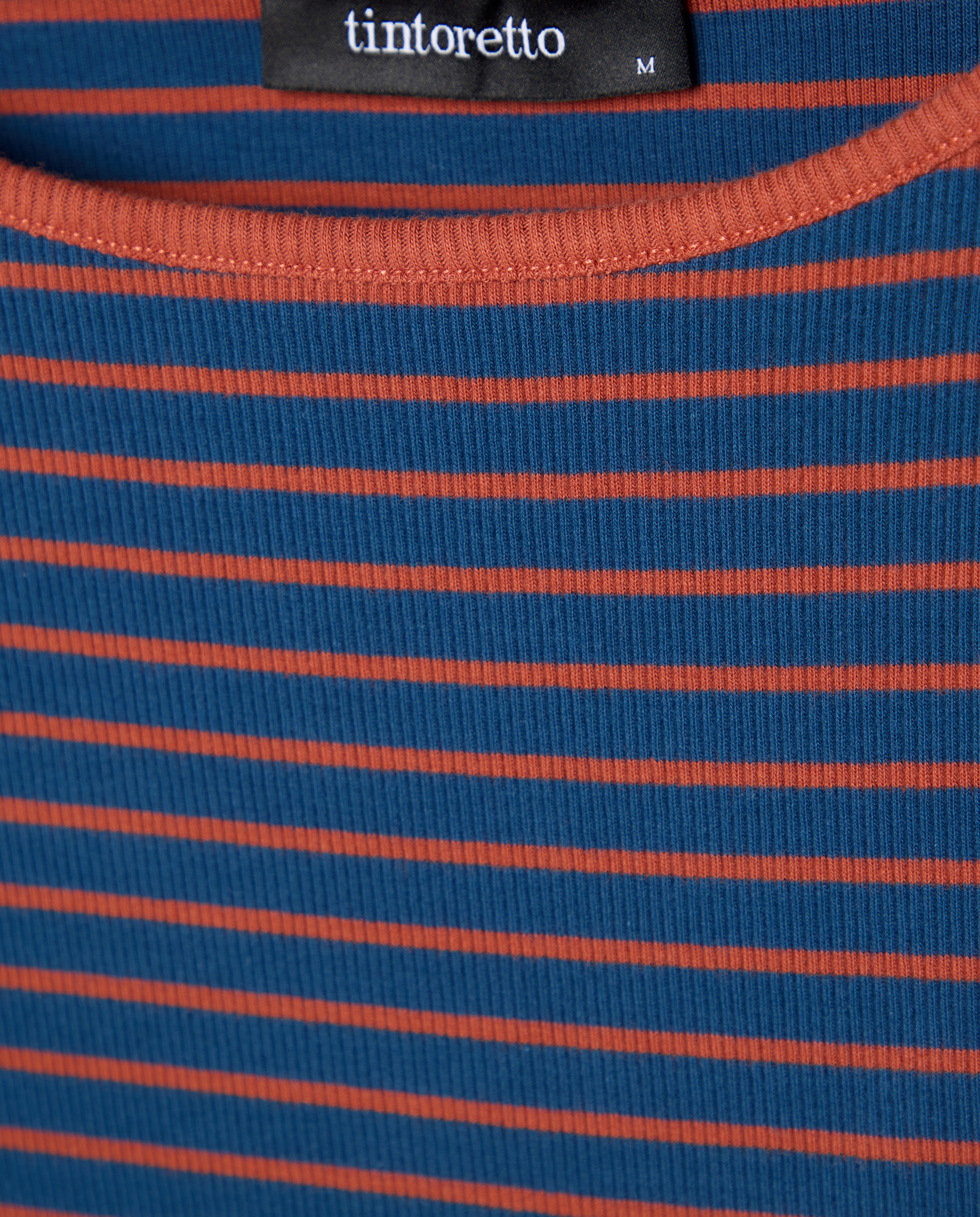 Camisola de Manga Comprida Canelada às Riscas com Decote à Barco Azul-6