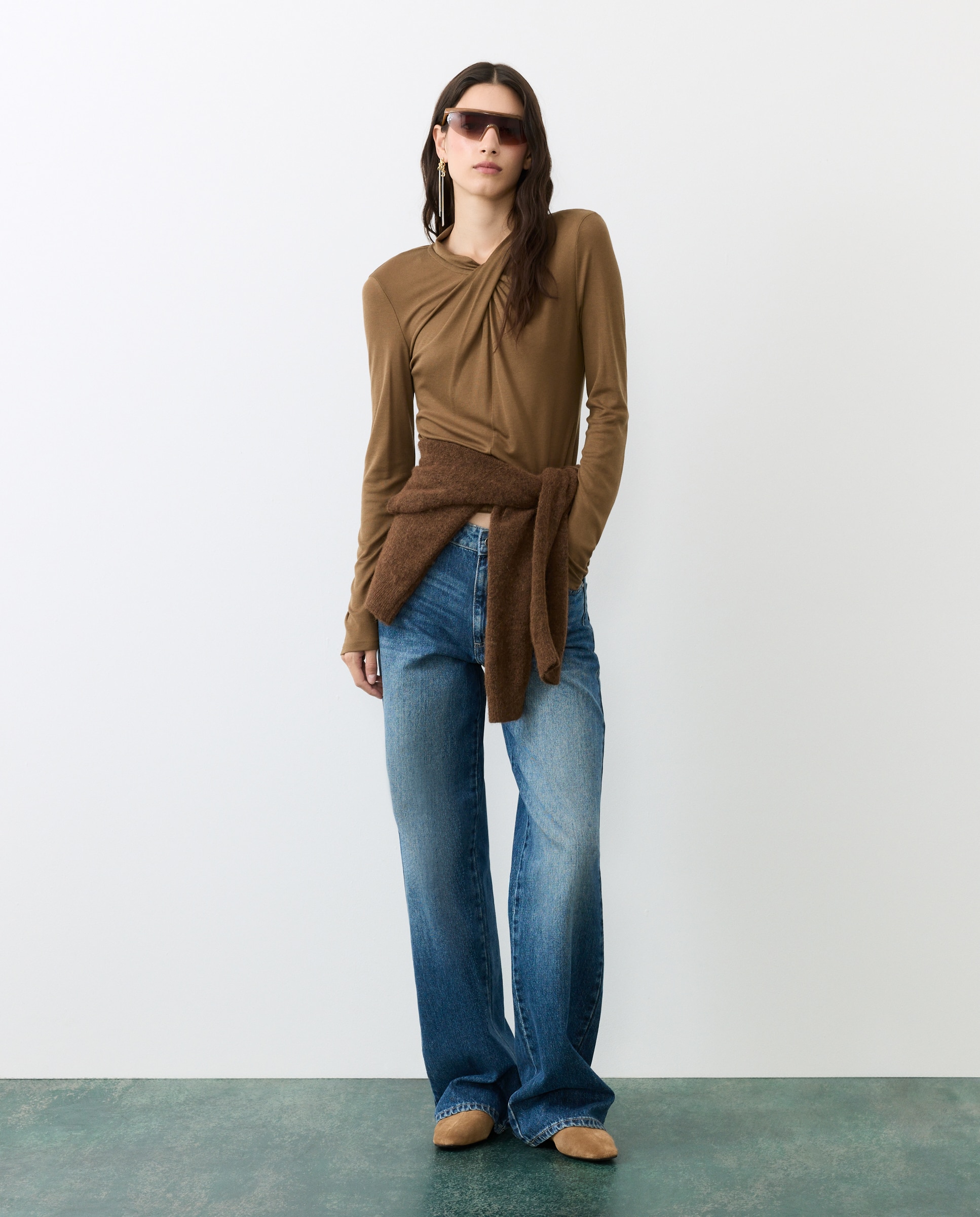 Camiseta manga larga de mujer con escote cruzado - Tintoretto - 560 Oliva 560 Oliva-1