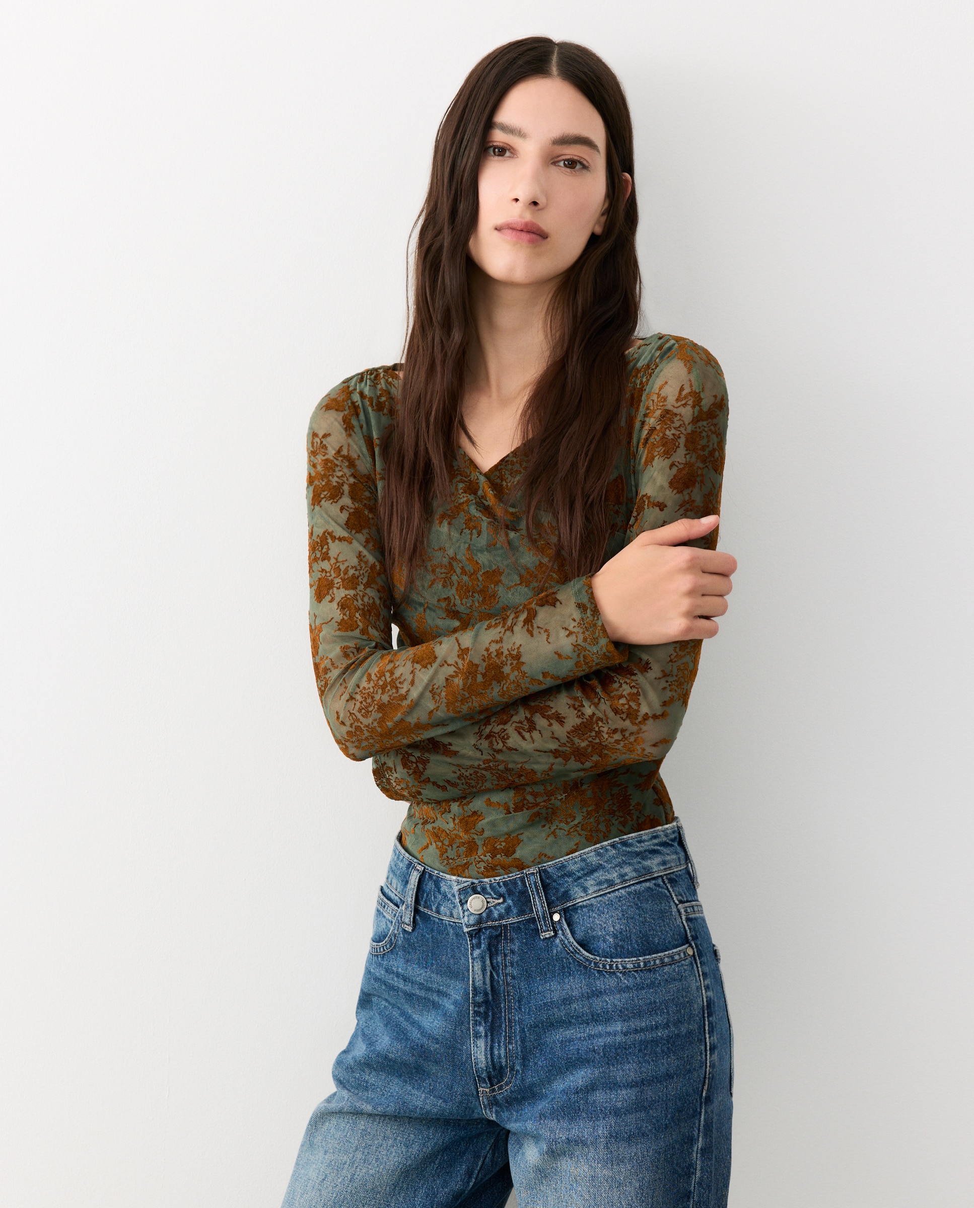 Body de mujer cruzado estampado devoré - Tintoretto - 530 Verde oscuro 530 Verde oscuro-1