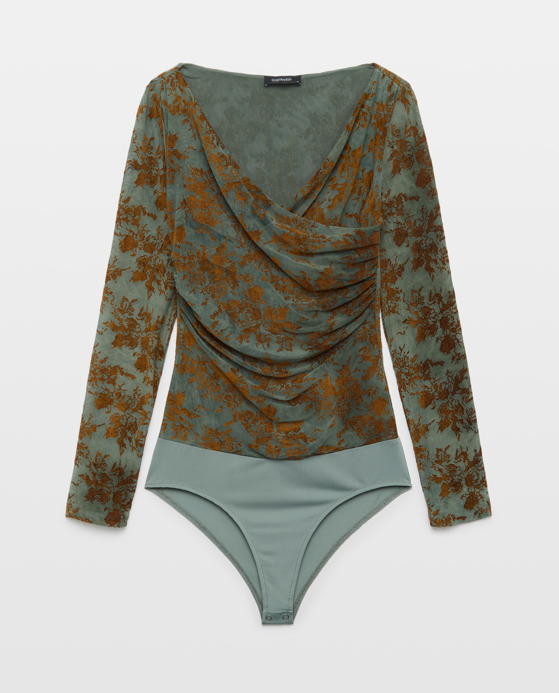 Body de mujer cruzado estampado devoré - Tintoretto - 530 Verde oscuro 530 Verde oscuro-4
