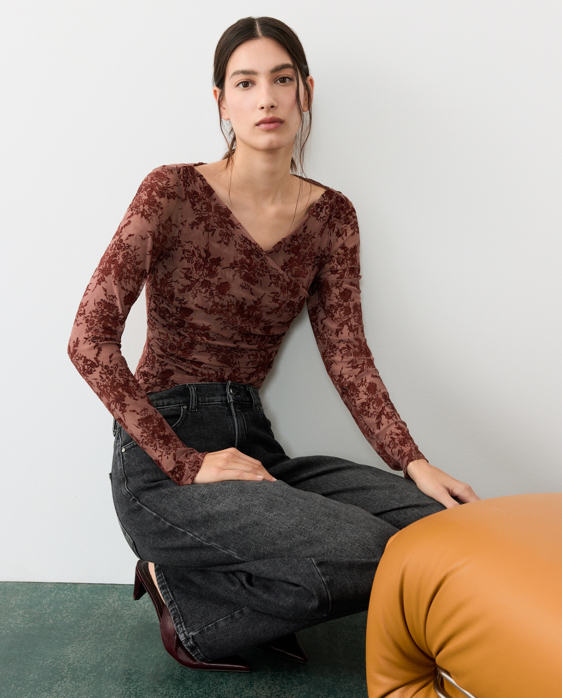 Body de mujer cruzado estampado devoré - Tintoretto - Ciruela Ciruela-2