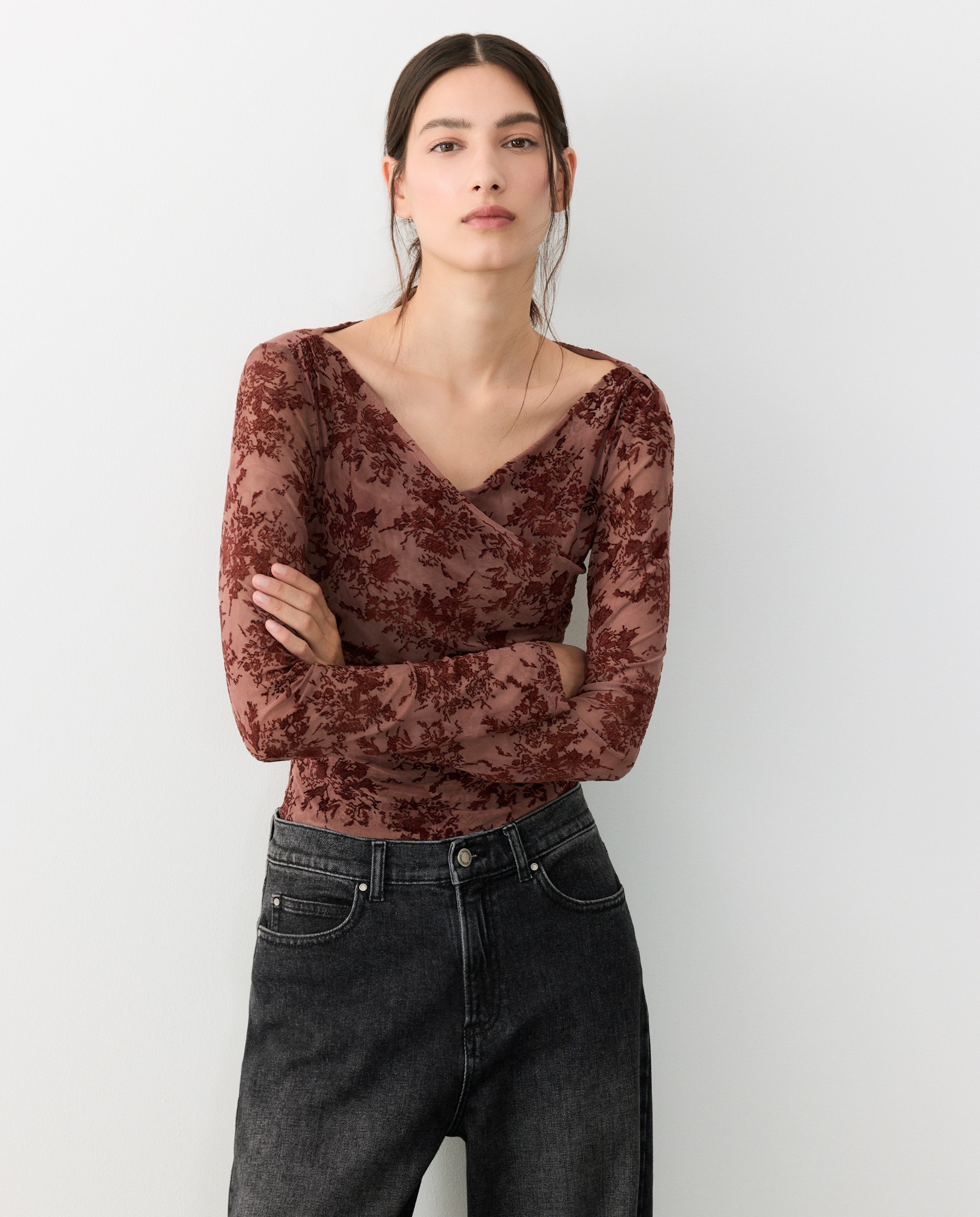 Body de mujer cruzado estampado devoré - Tintoretto - Ciruela Ciruela-3