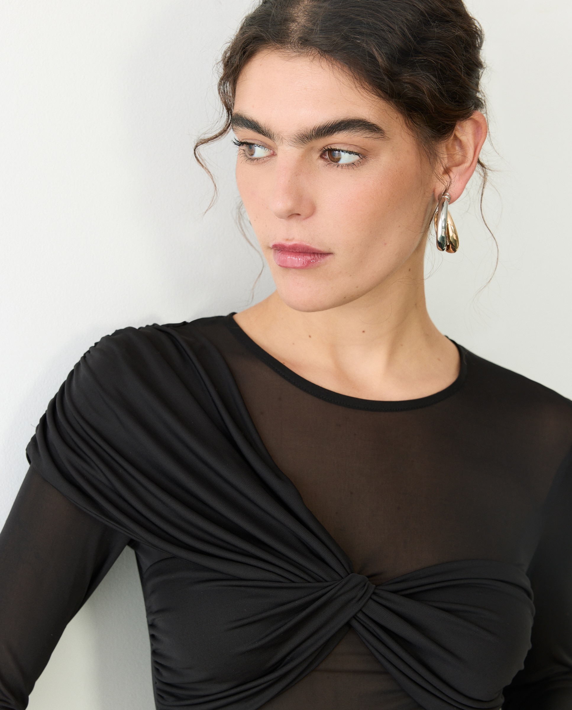 Camiseta de mujer de manga larga con tul trapeado - Tintoretto - Negro Negro-4