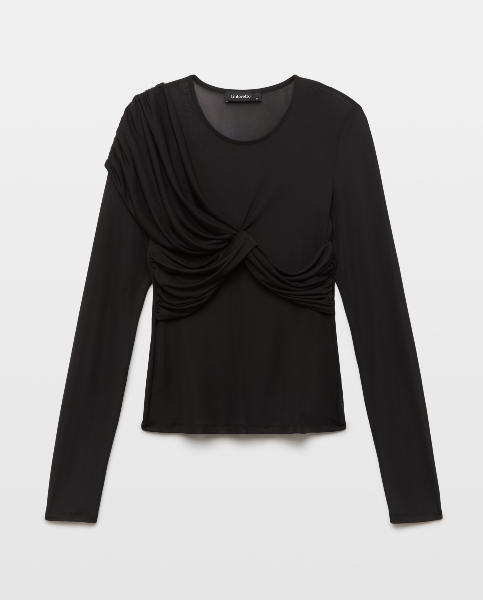 Camiseta de mujer de manga larga con tul trapeado - Tintoretto - Negro Negro-5