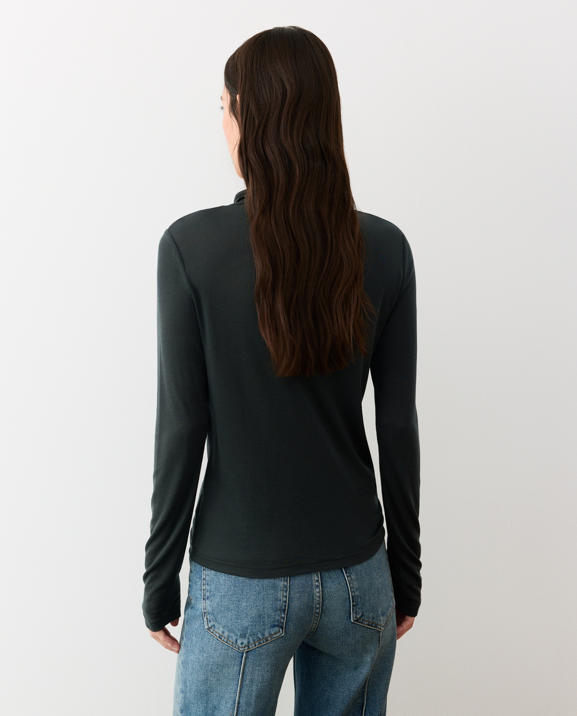 Camiseta de mujer manga larga cuello cisne - Tintoretto - 530 Verde oscuro 530 Verde oscuro-3