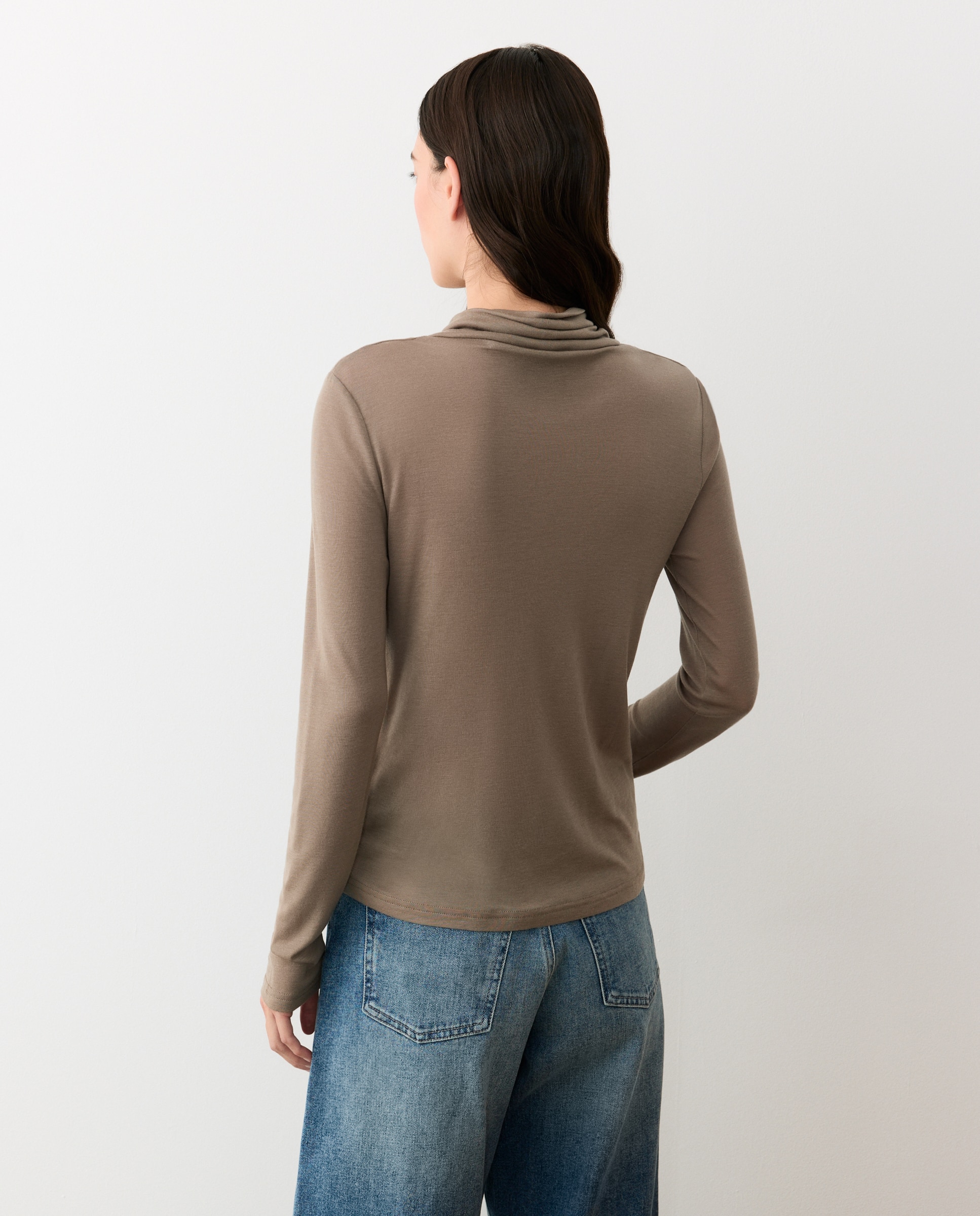 Camiseta de mujer manga larga cuello cisne - Tintoretto - Visón claro Visón claro-3