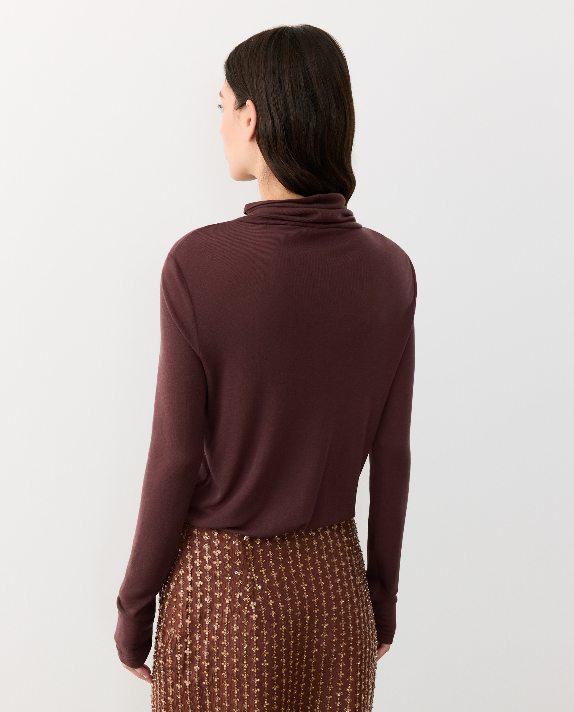 Camiseta de mujer manga larga cuello cisne - Tintoretto - Marrón Marrón-3