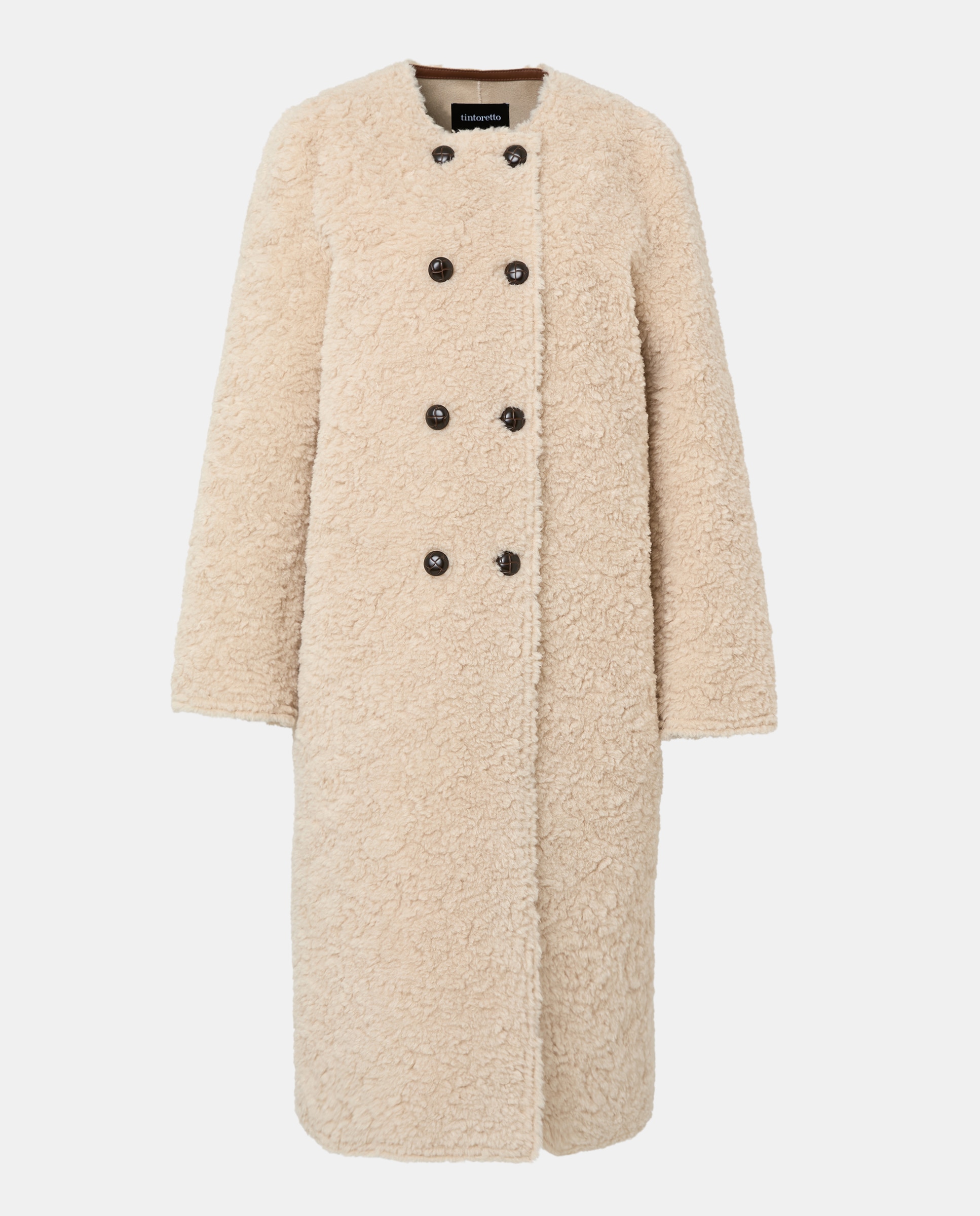 Casaco de Pelo Comprido com Decote Redondo 120 Cru-5