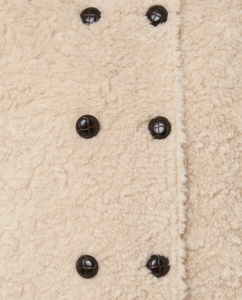 Casaco de Pelo Comprido com Decote Redondo 120 Cru-6