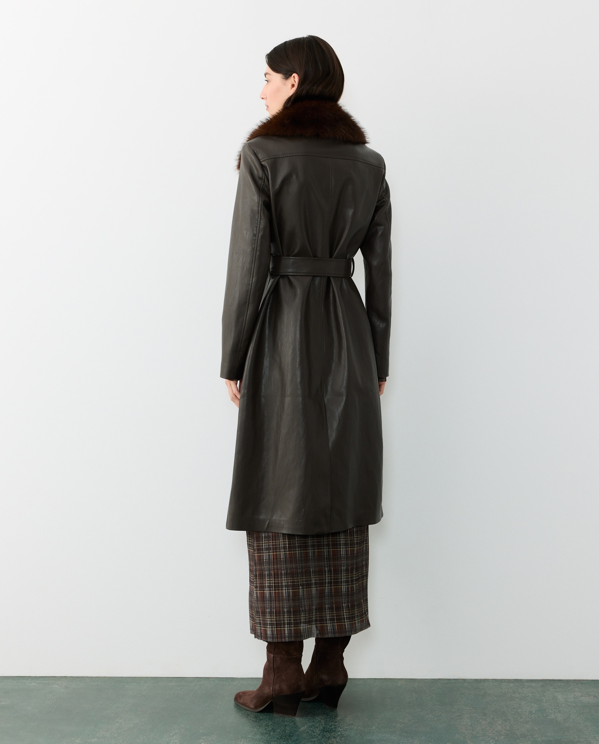 Trench efecto piel con pelo en cuello de mujer - Tintoretto - Marrón Marrón-4