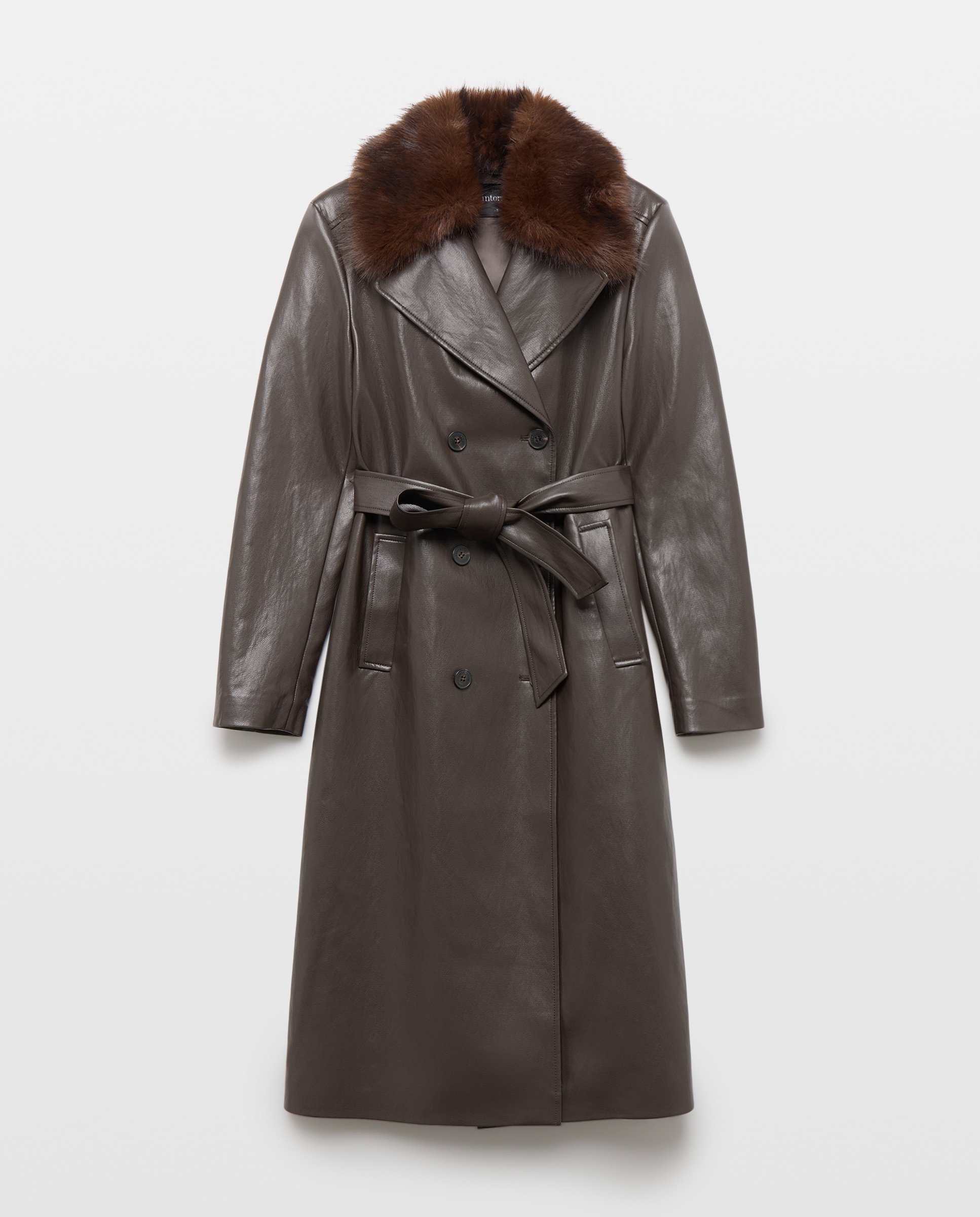 Trench efecto piel con pelo en cuello de mujer - Tintoretto - Marrón Marrón-5