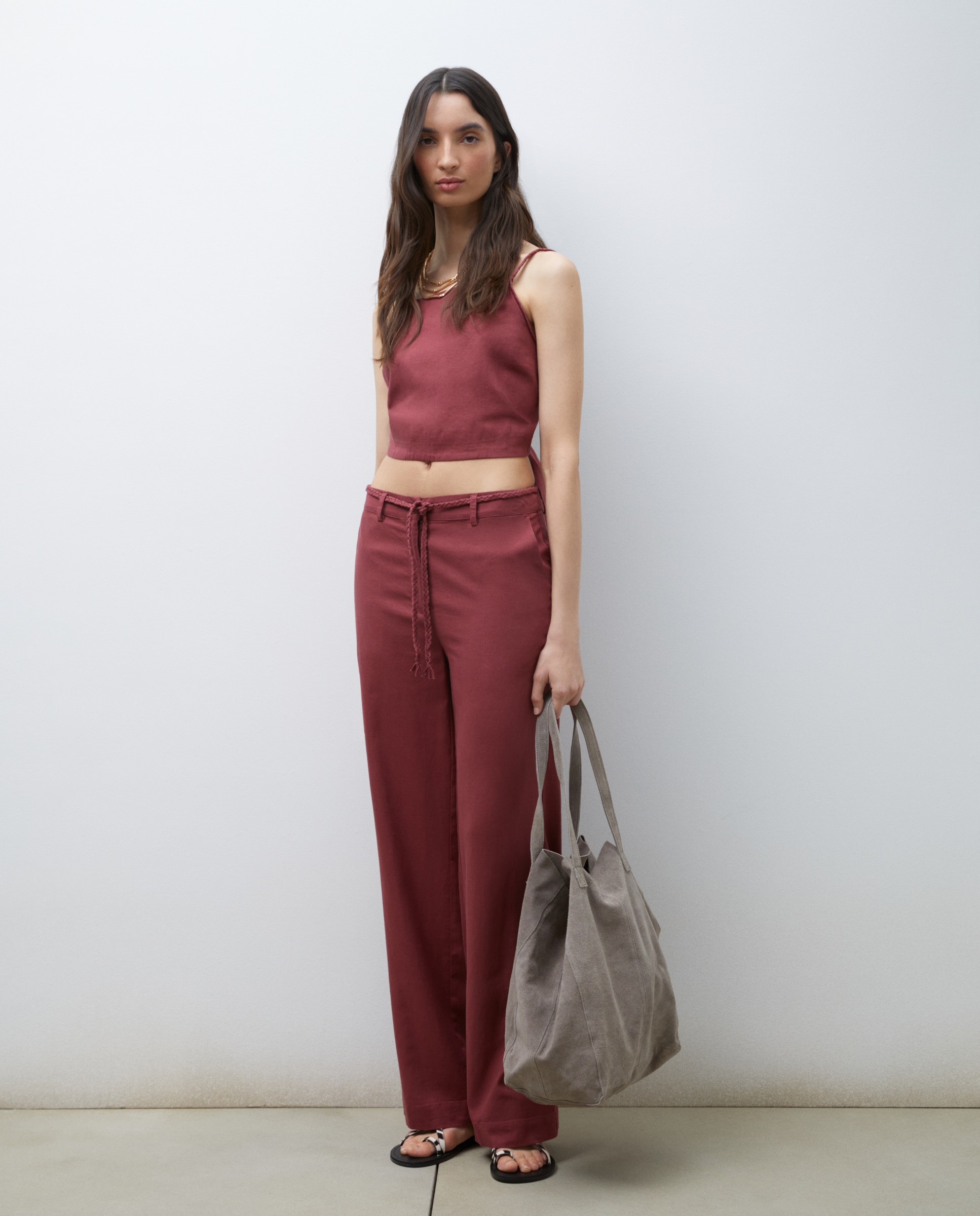 Calças Largas com Cinto Entrançado 240 Fúcsia-1