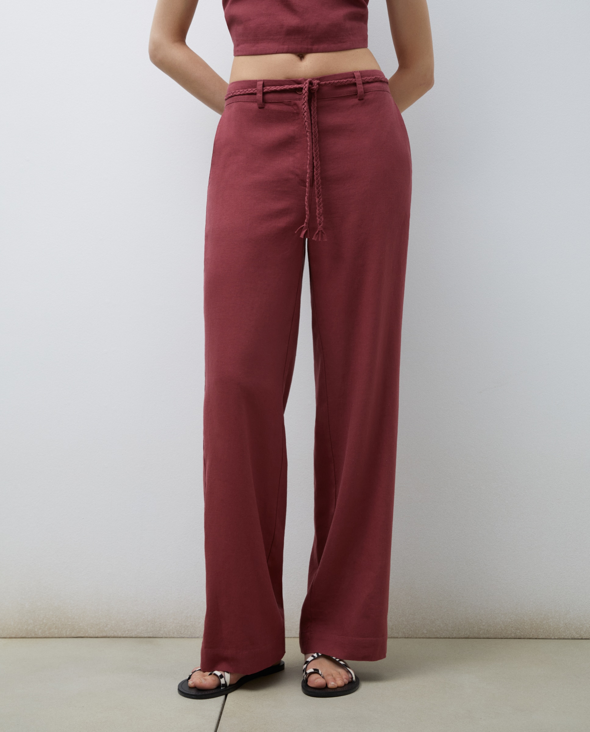 Calças Largas com Cinto Entrançado 240 Fúcsia-2