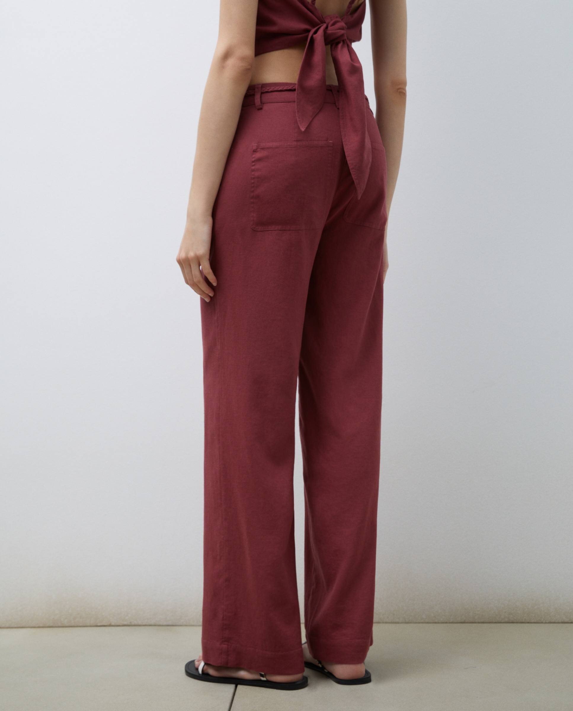 Calças Largas com Cinto Entrançado 240 Fúcsia-3