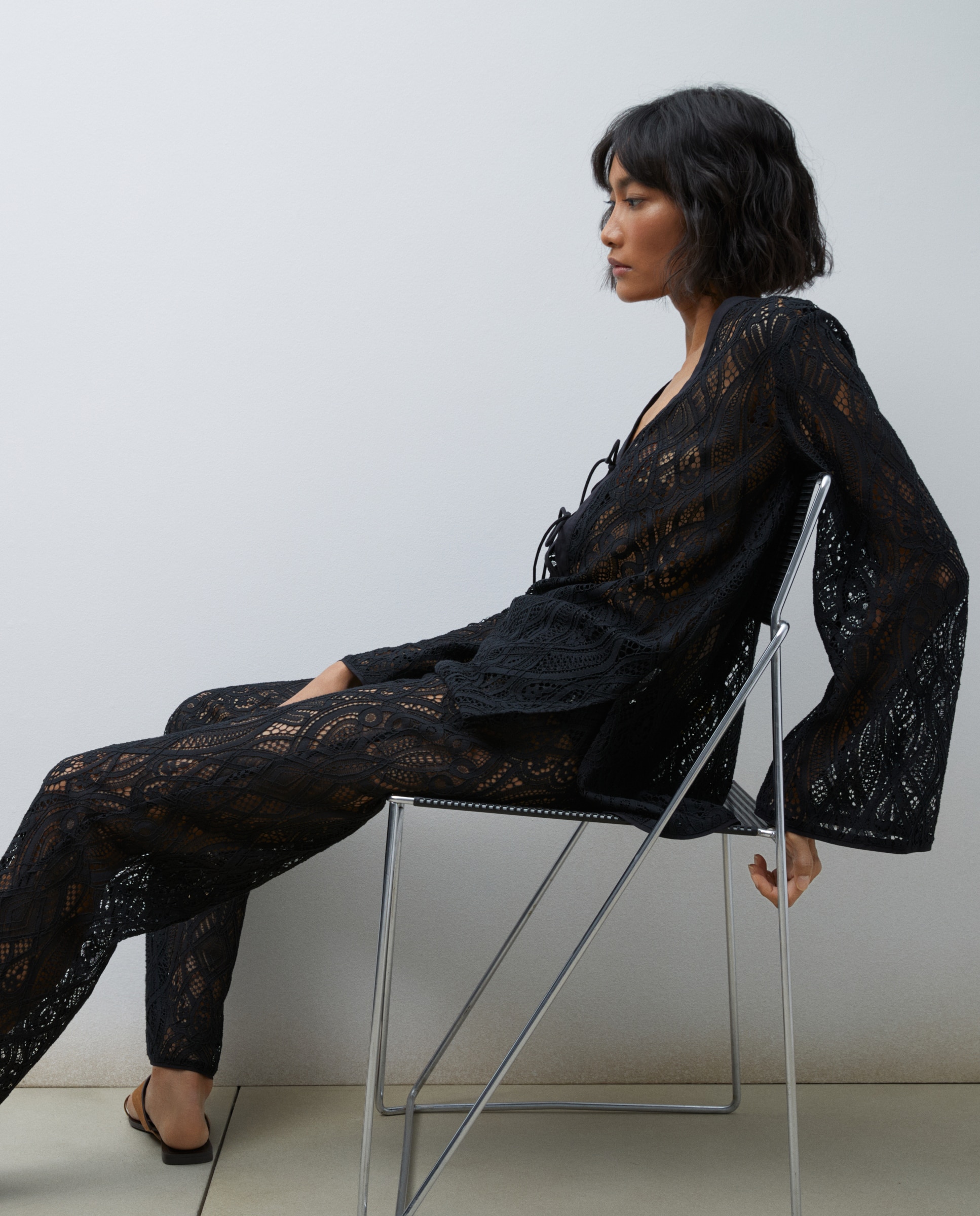 Calças de Renda Preto-1