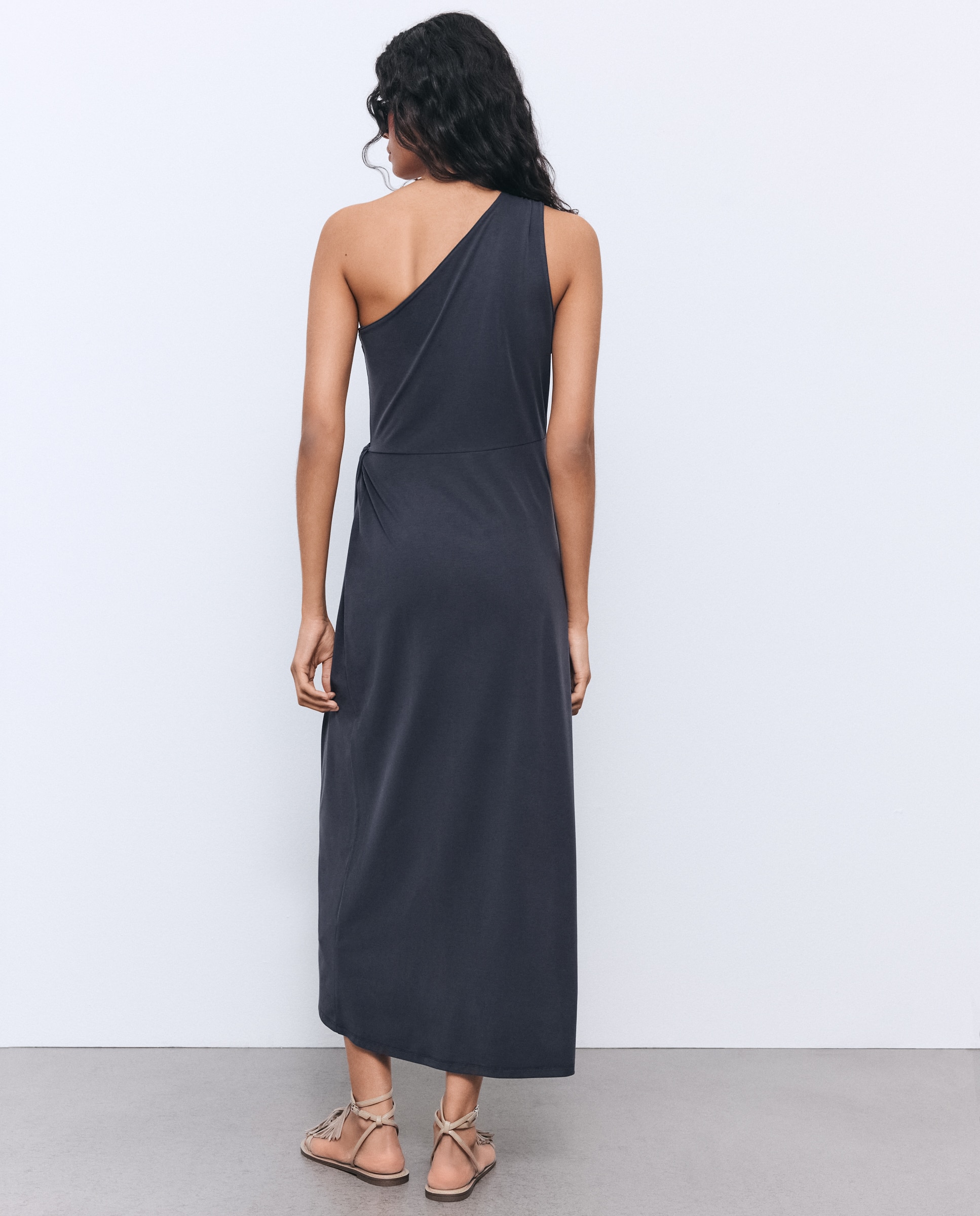 Vestido Assimétrico com Nó Lateral 830 Antracite-3