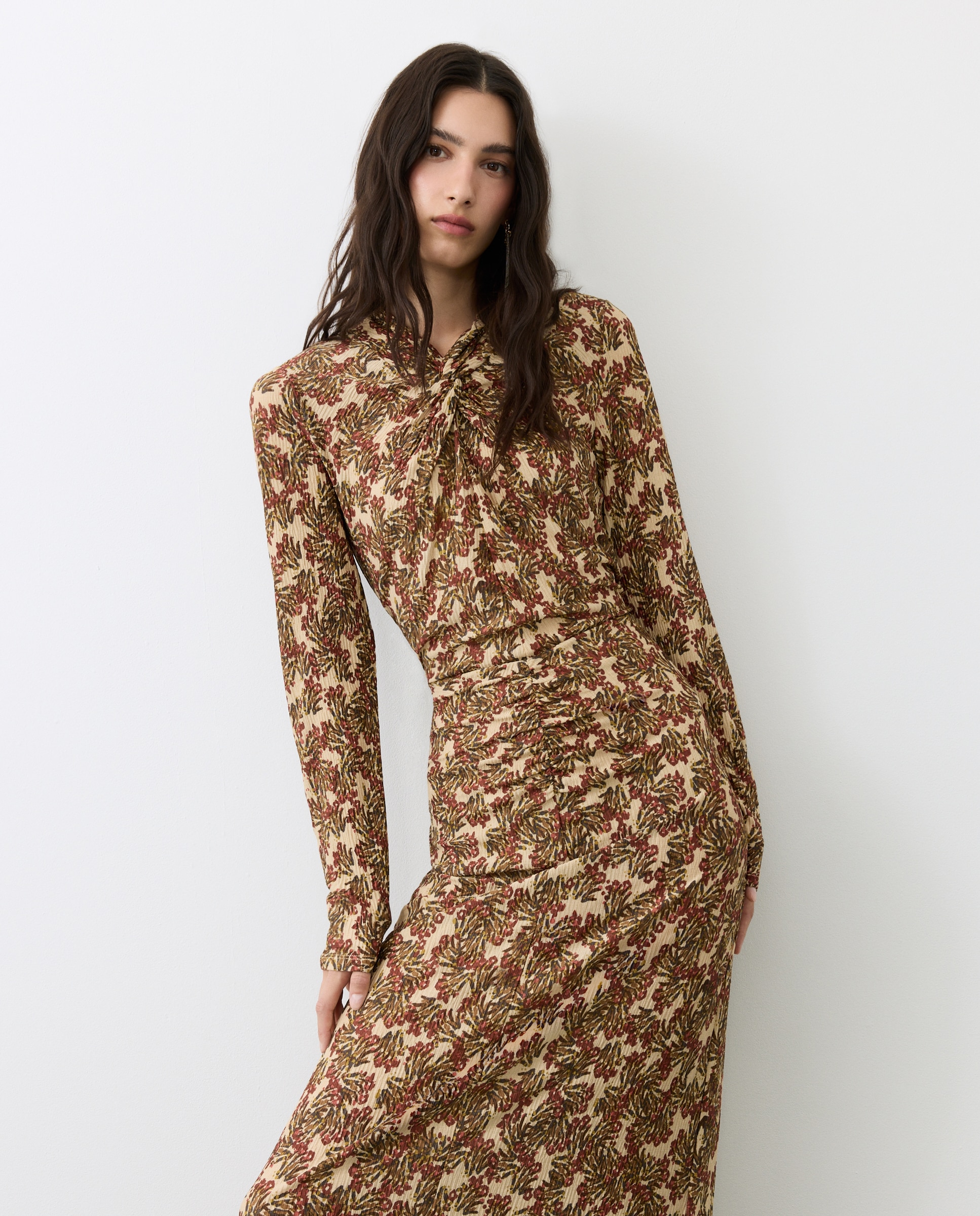 Vestido largo manga larga estampado de mujer - Tintoretto - Marrón Marrón-1