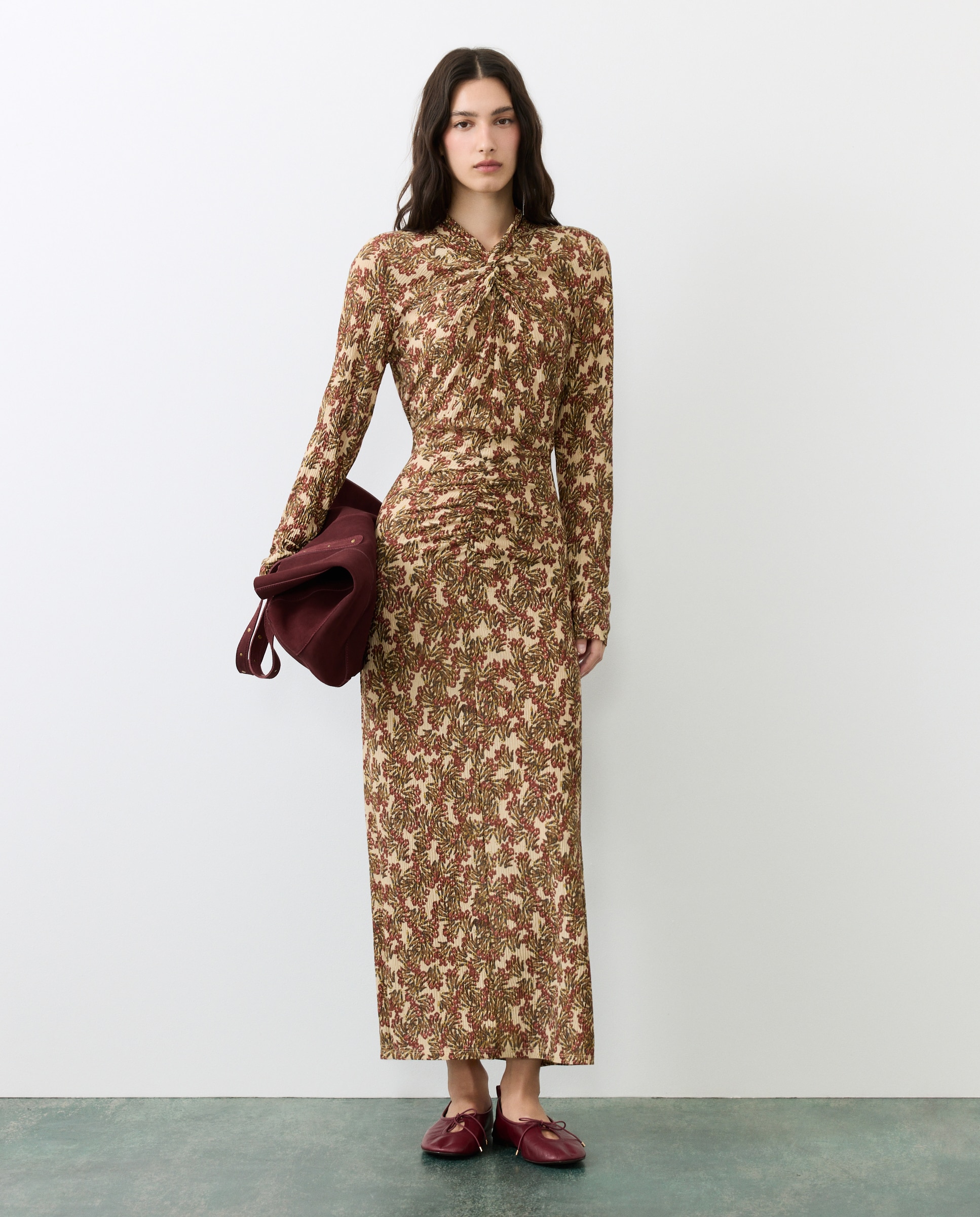 Vestido largo manga larga estampado de mujer - Tintoretto - Marrón Marrón-2