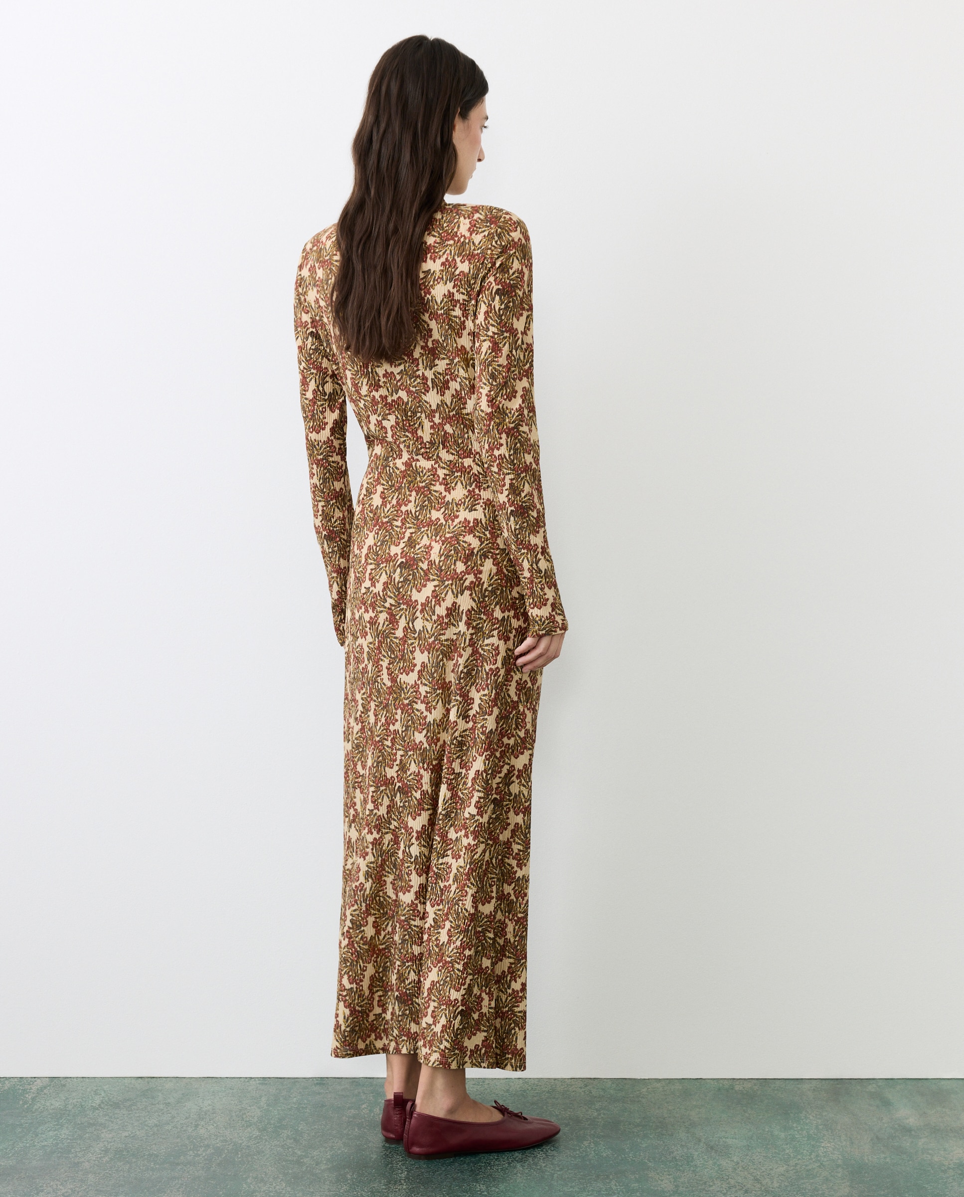 Vestido largo manga larga estampado de mujer - Tintoretto - Marrón Marrón-3