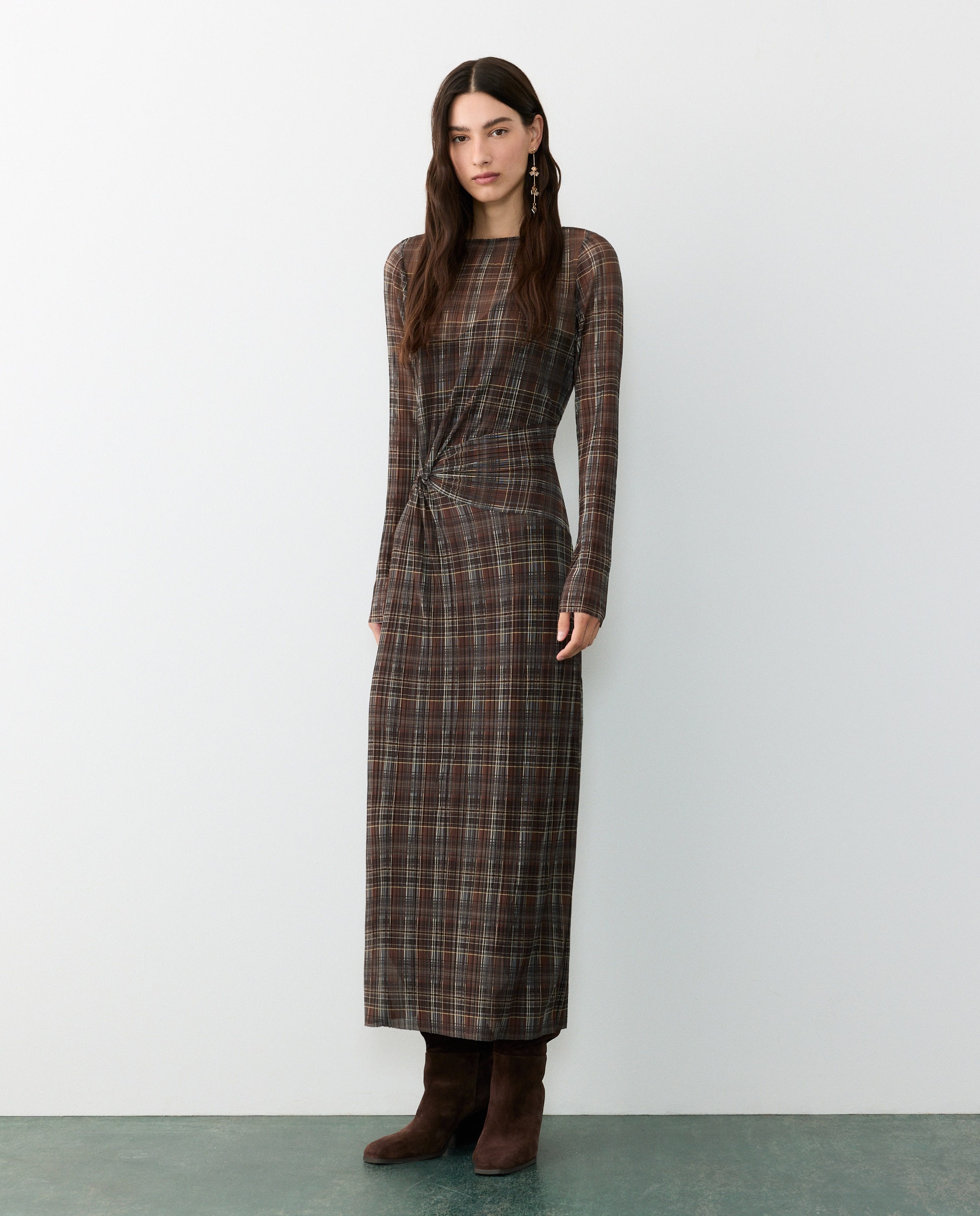 Vestido con estampado cuadros - Tintoretto - Chocolate Chocolate-1