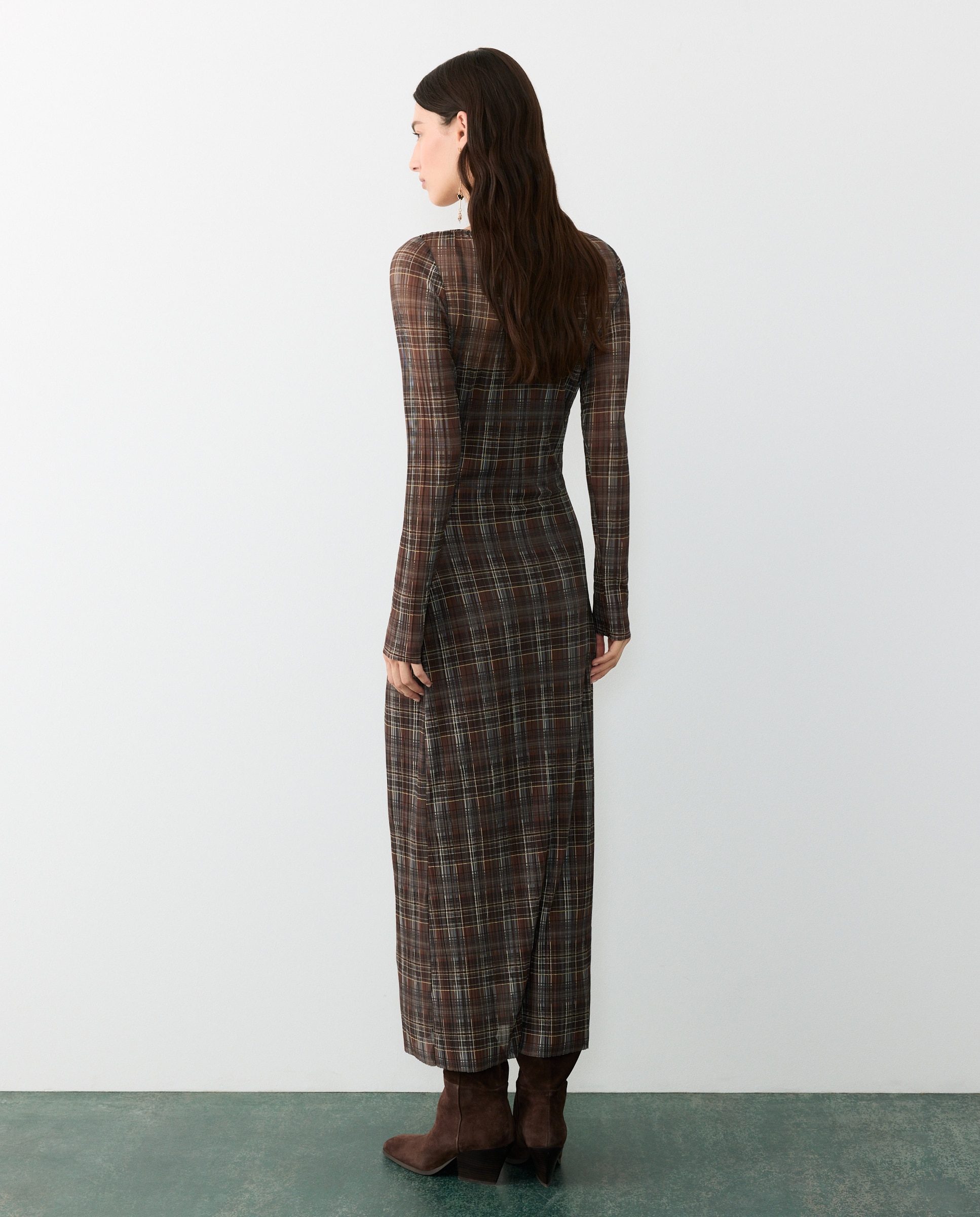 Vestido con estampado cuadros - Tintoretto - Chocolate Chocolate-3