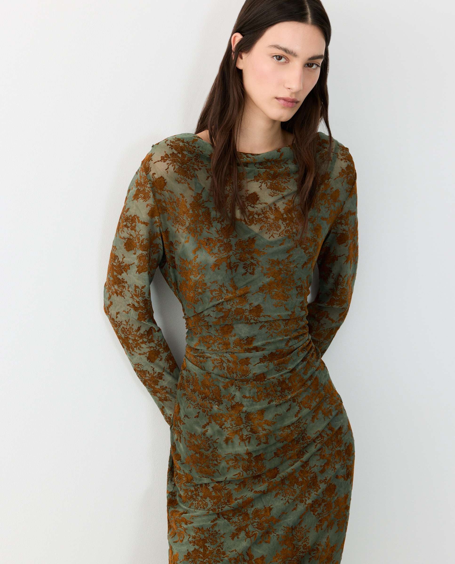 Vestido largo estampado devoré - Tintoretto - 530 Verde oscuro 530 Verde oscuro-1