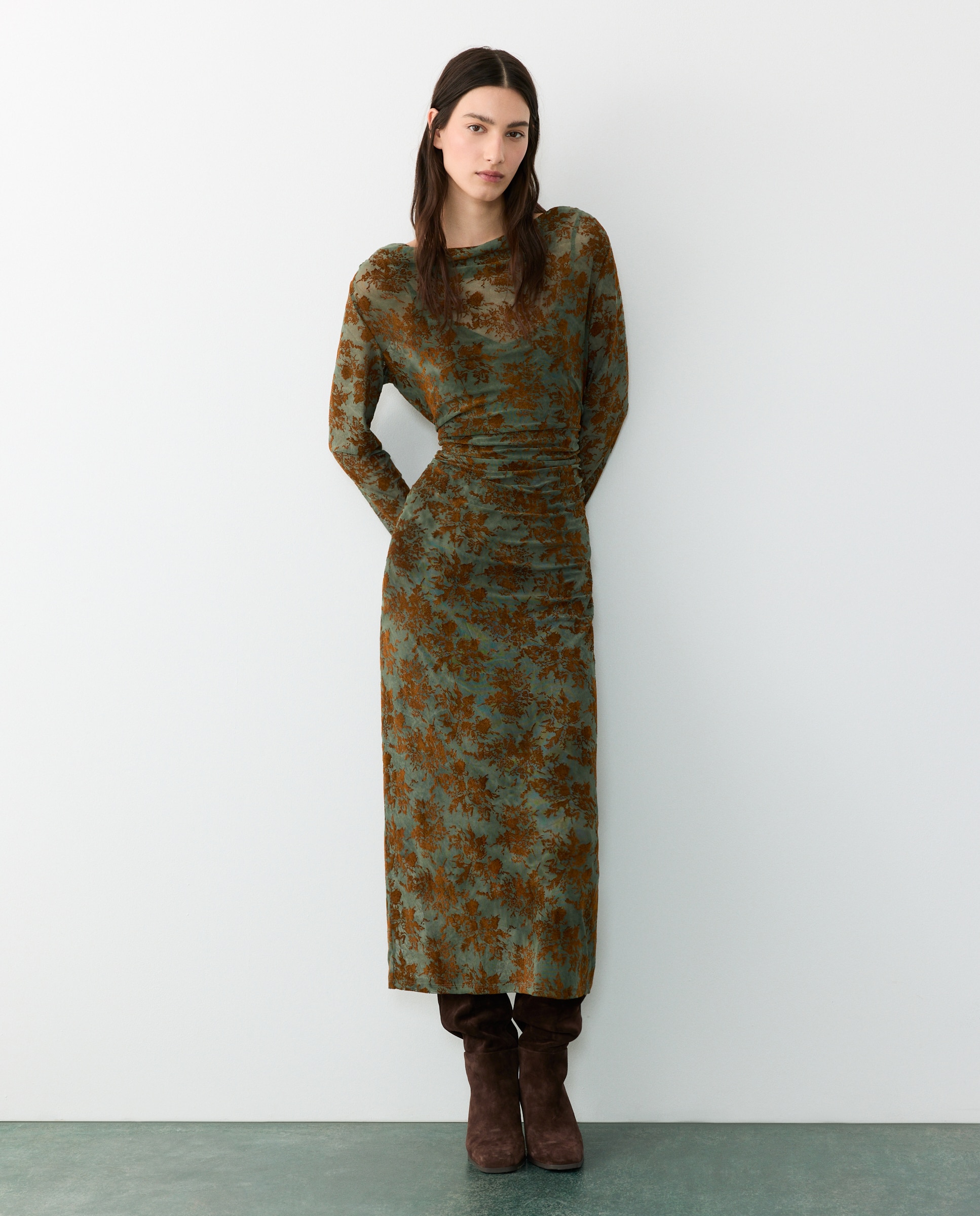 Vestido largo estampado devoré - Tintoretto - 530 Verde oscuro 530 Verde oscuro-2