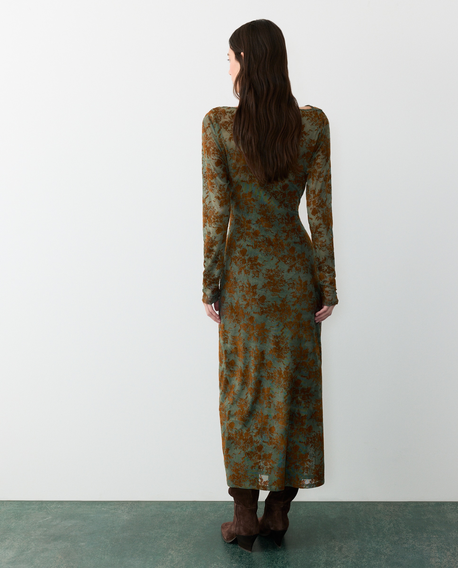 Vestido largo estampado devoré - Tintoretto - 530 Verde oscuro 530 Verde oscuro-4