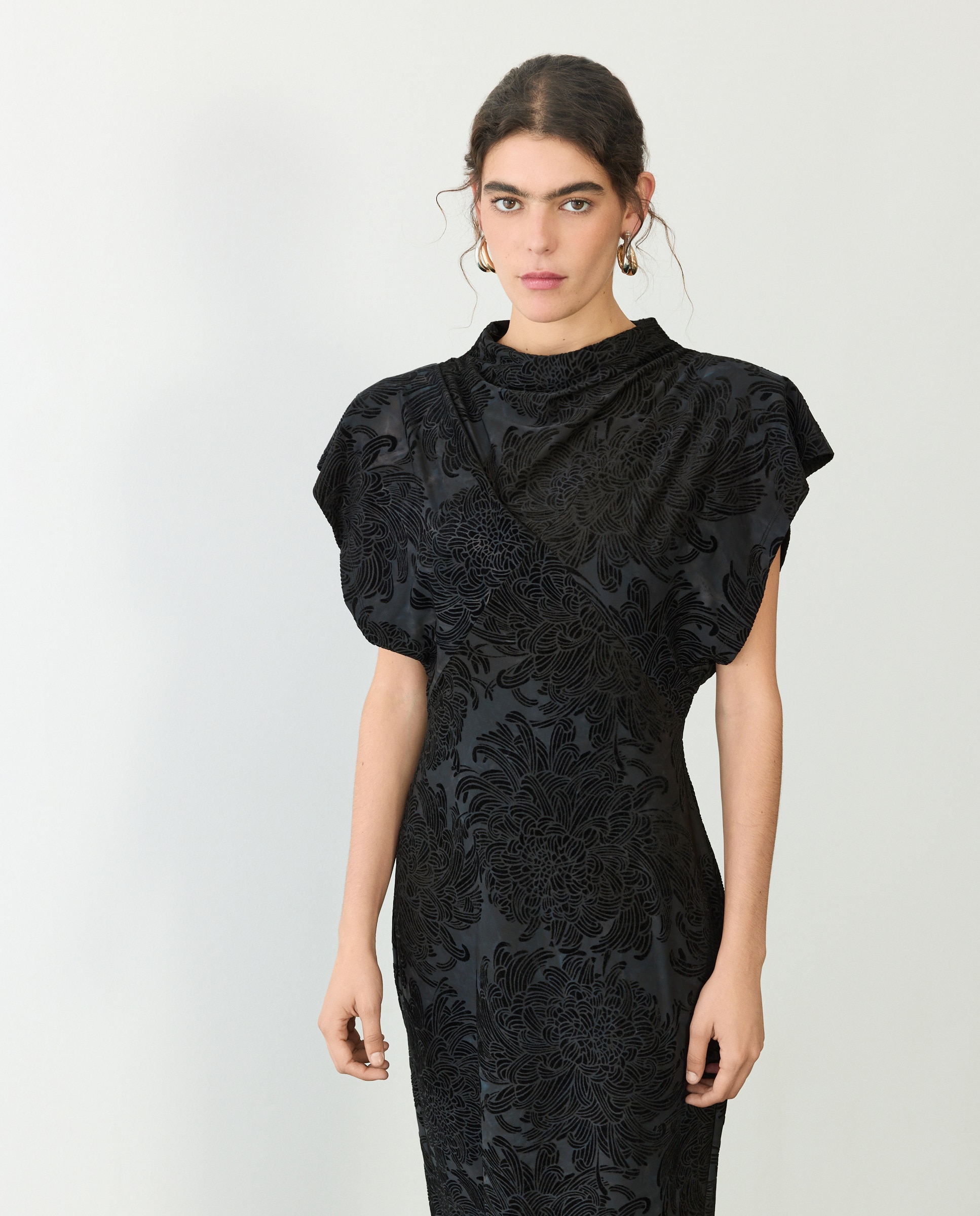 Imagen 2 de Vestido largo estampado hombreras - Tintoretto - Negro Negro